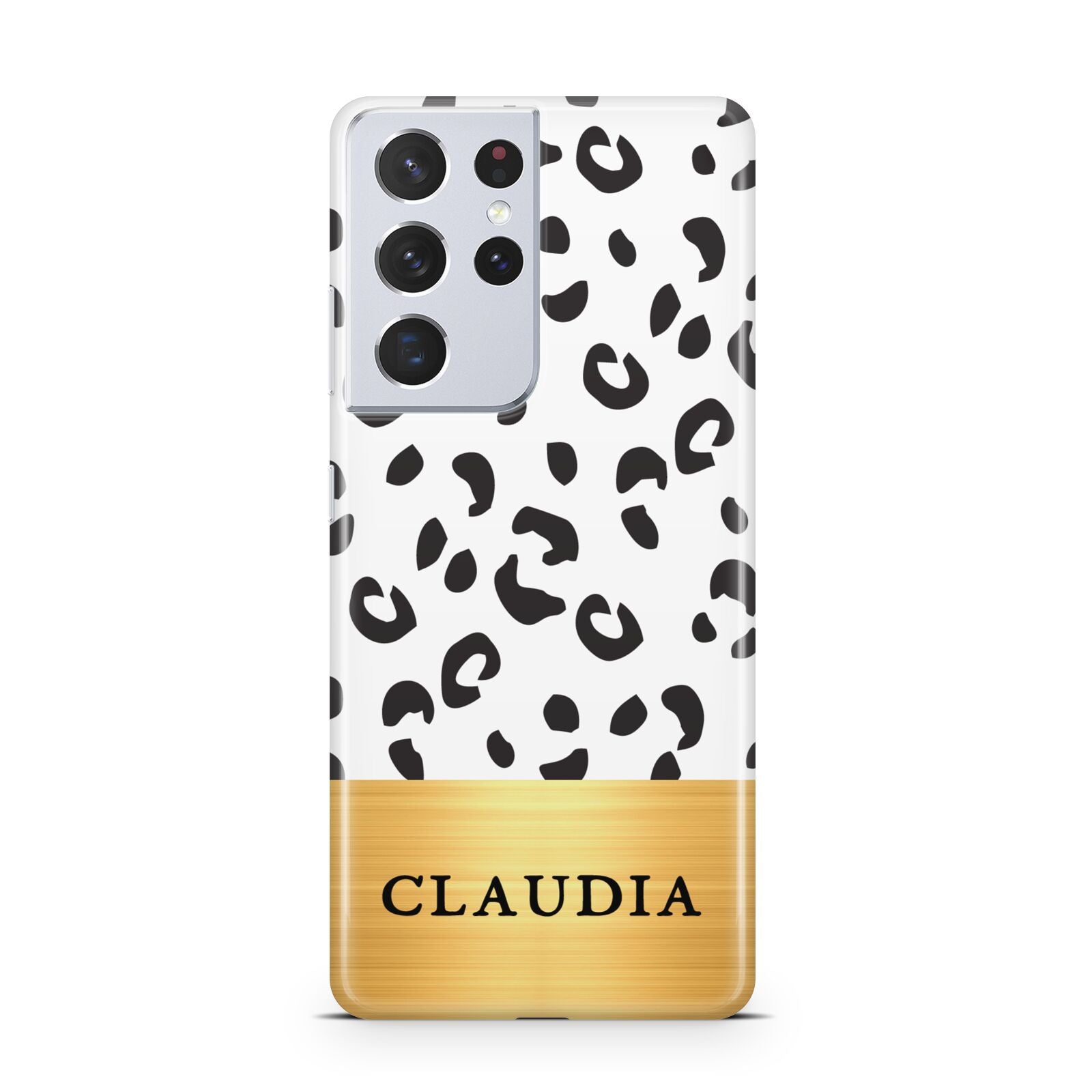 Personalised Animal Print Gold With Name Samsung S21 Ultra Case