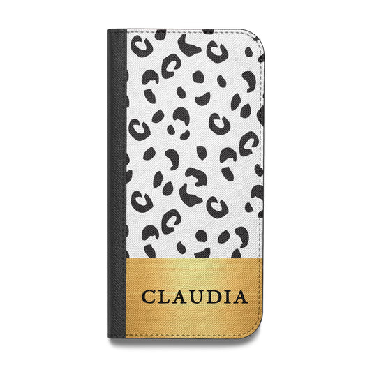 Personalised Animal Print Gold With Name Vegan Leather Flip Samsung Case