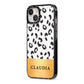 Personalised Animal Print Gold With Name iPhone 13 Black Impact Case Side Angle on Silver phone