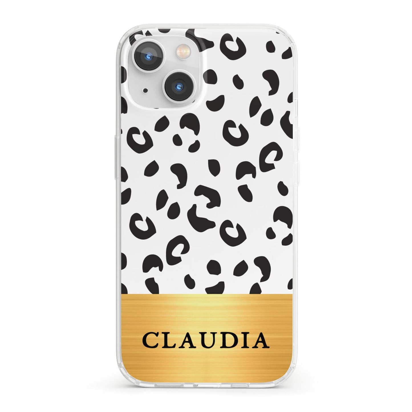 Personalised Animal Print Gold With Name iPhone 13 Clear Bumper Case
