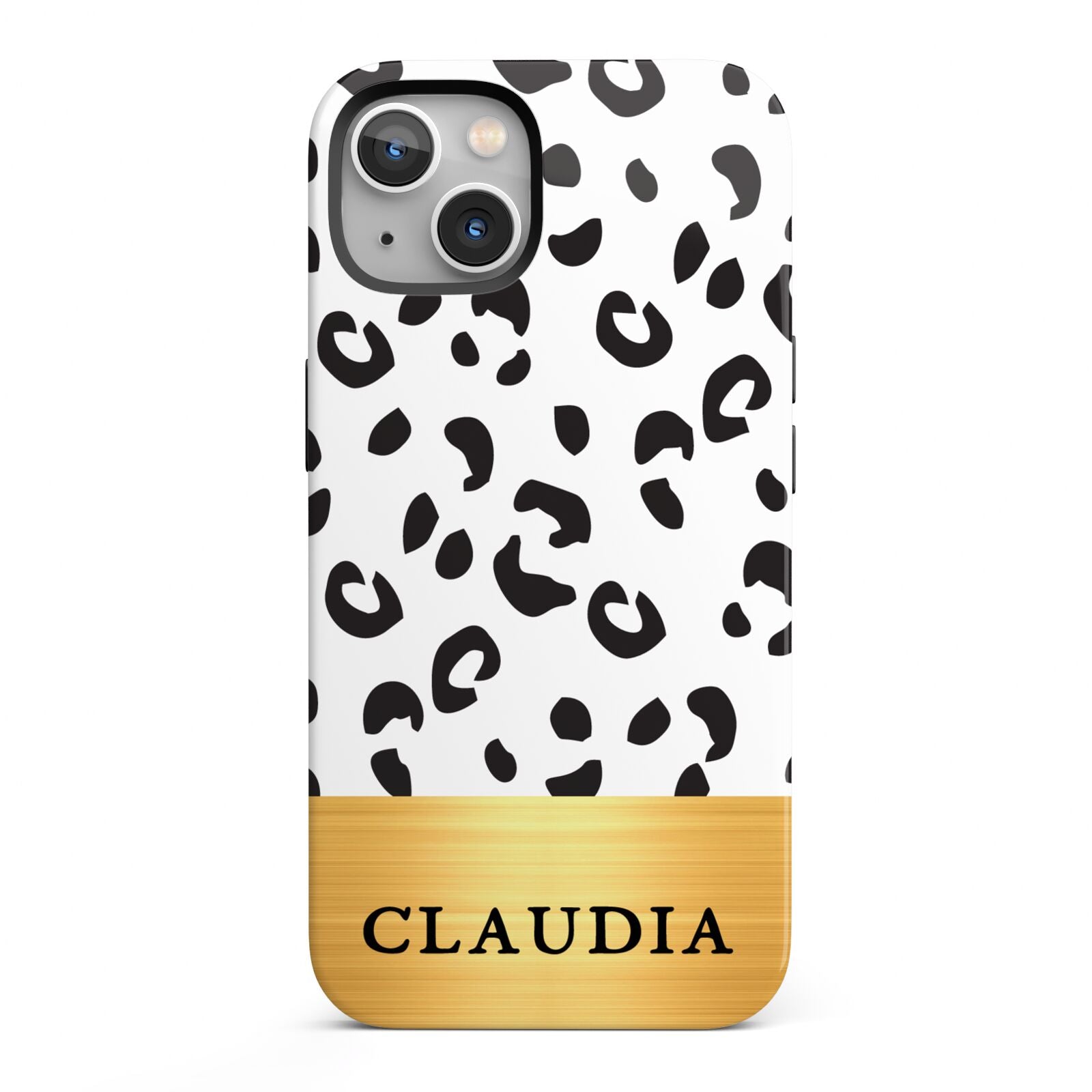 Personalised Animal Print Gold With Name iPhone 13 Full Wrap 3D Tough Case