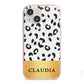 Personalised Animal Print Gold With Name iPhone 13 Mini TPU Impact Case with Pink Edges