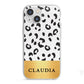 Personalised Animal Print Gold With Name iPhone 13 Mini TPU Impact Case with White Edges