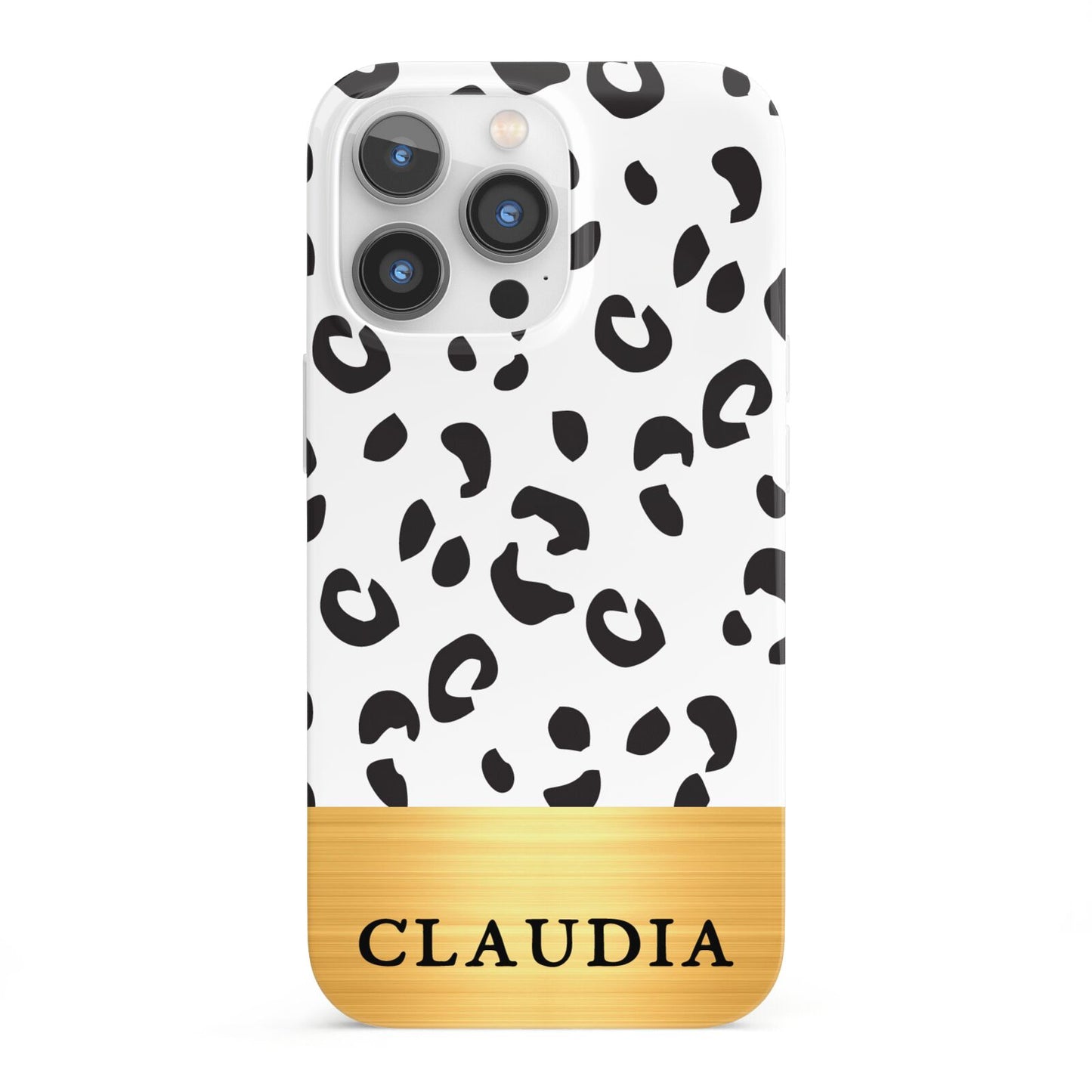 Personalised Animal Print Gold With Name iPhone 13 Pro Full Wrap 3D Snap Case