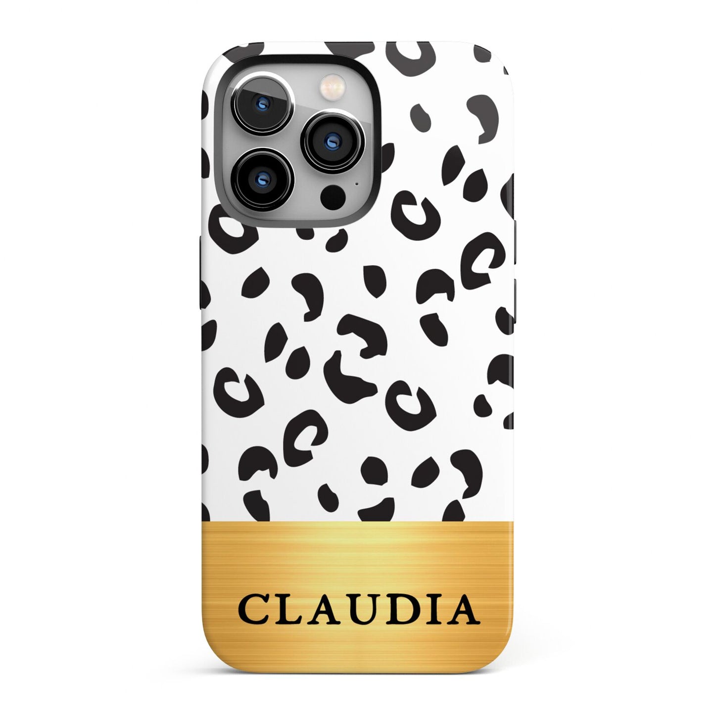 Personalised Animal Print Gold With Name iPhone 13 Pro Full Wrap 3D Tough Case