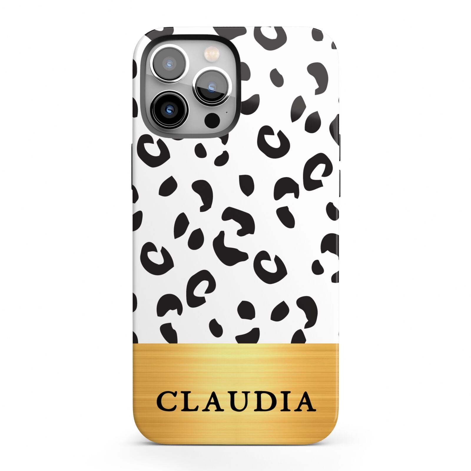 Personalised Animal Print Gold With Name iPhone 13 Pro Max Full Wrap 3D Tough Case