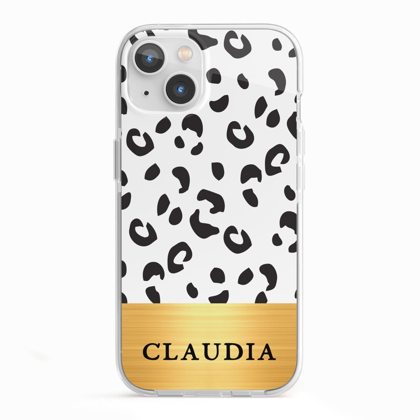 Personalised Animal Print Gold With Name iPhone 13 TPU Impact Case with White Edges