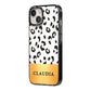 Personalised Animal Print Gold With Name iPhone 14 Black Impact Case Side Angle on Silver phone