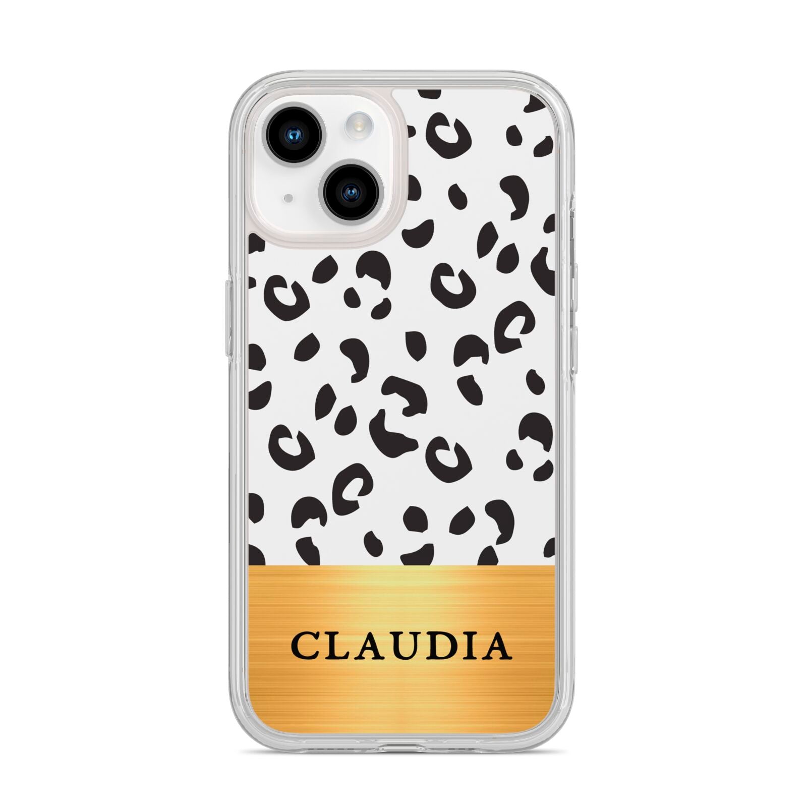 Personalised Animal Print Gold With Name iPhone 14 Clear Tough Case Starlight