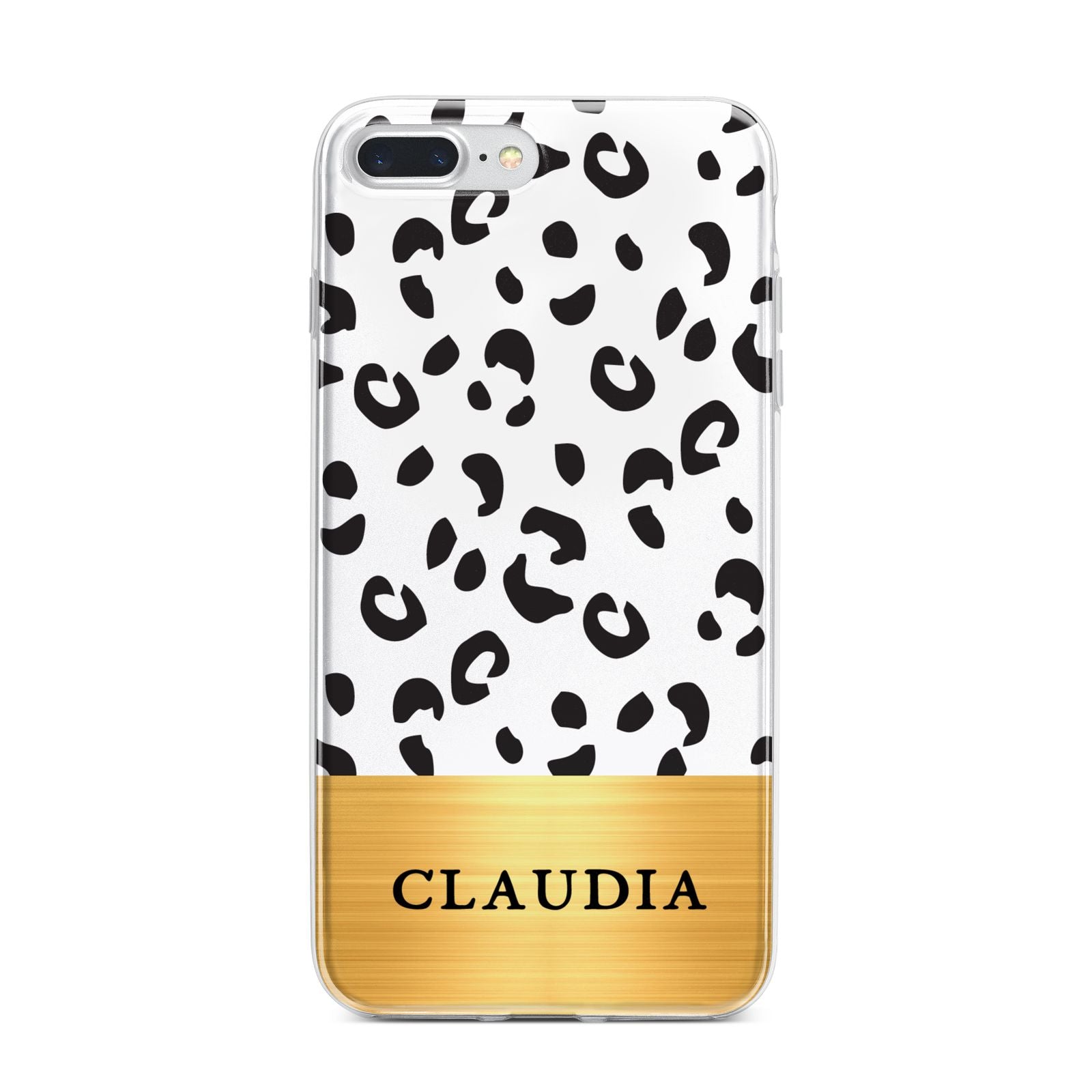 Personalised Animal Print Gold With Name iPhone 7 Plus Bumper Case on Silver iPhone