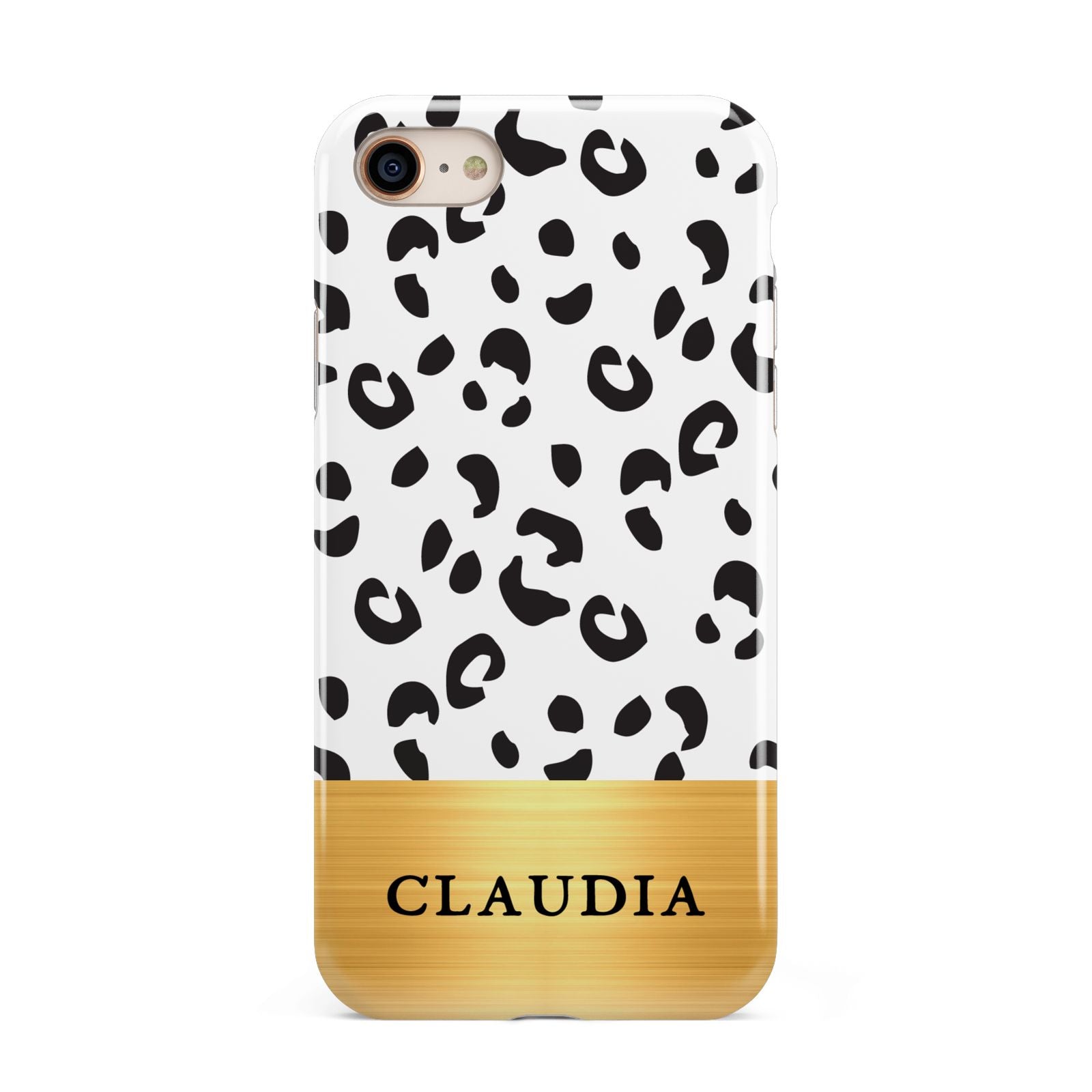 Personalised Animal Print Gold With Name iPhone 8 3D Tough Case on Gold Phone
