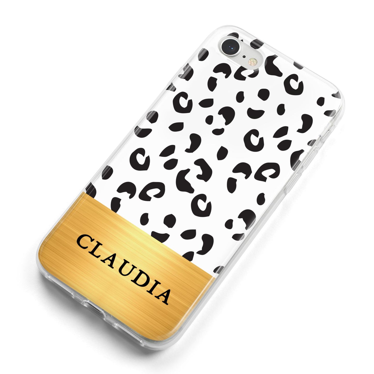 Personalised Animal Print Gold With Name iPhone 8 Bumper Case on Silver iPhone Alternative Image