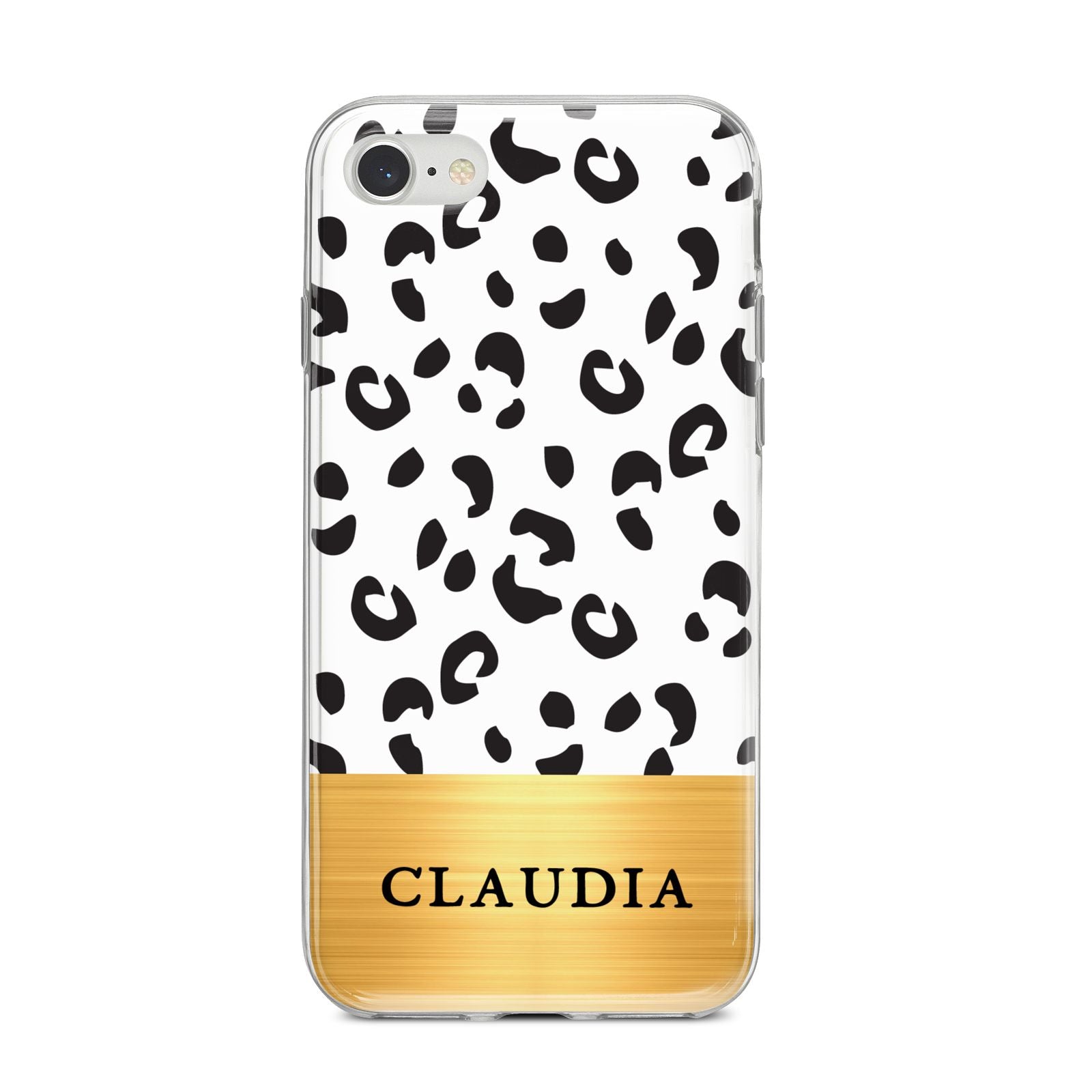 Personalised Animal Print Gold With Name iPhone 8 Bumper Case on Silver iPhone