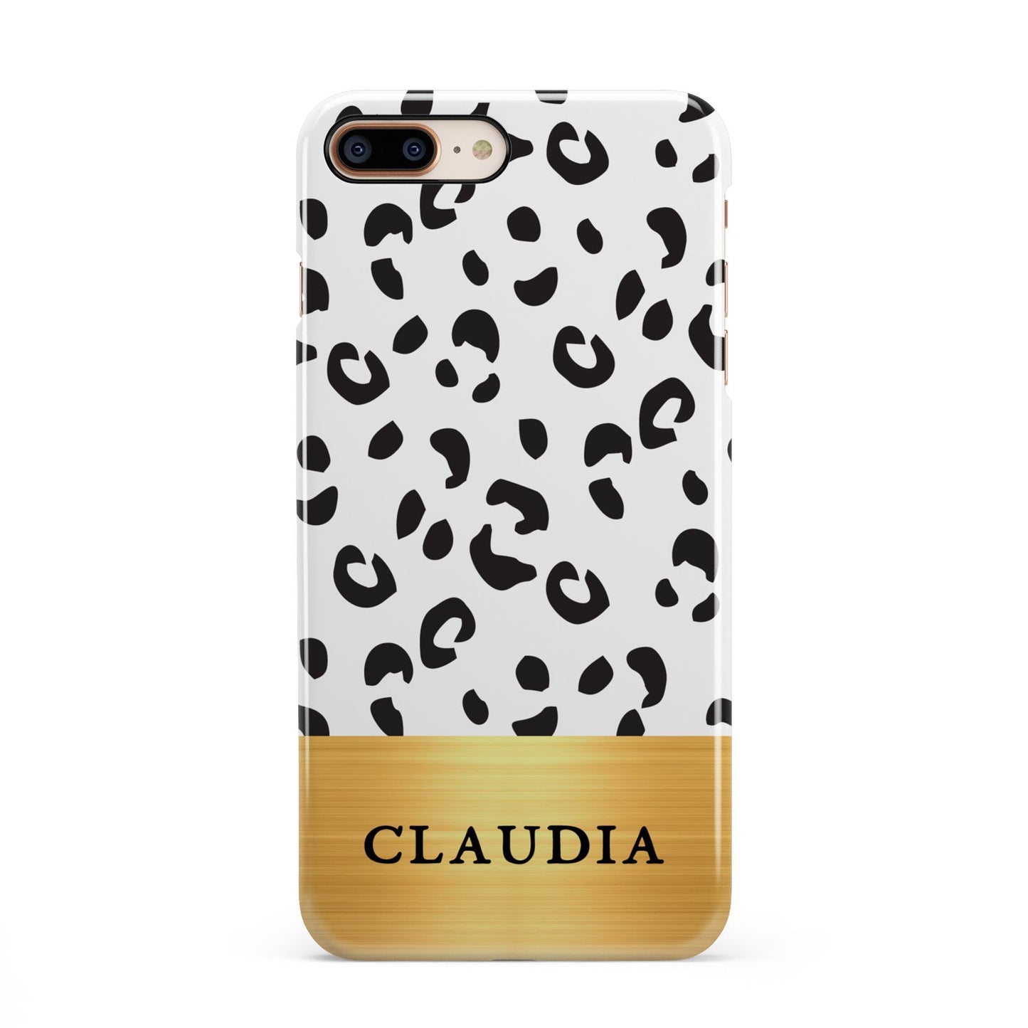 Personalised Animal Print Gold With Name iPhone 8 Plus 3D Snap Case on Gold Phone