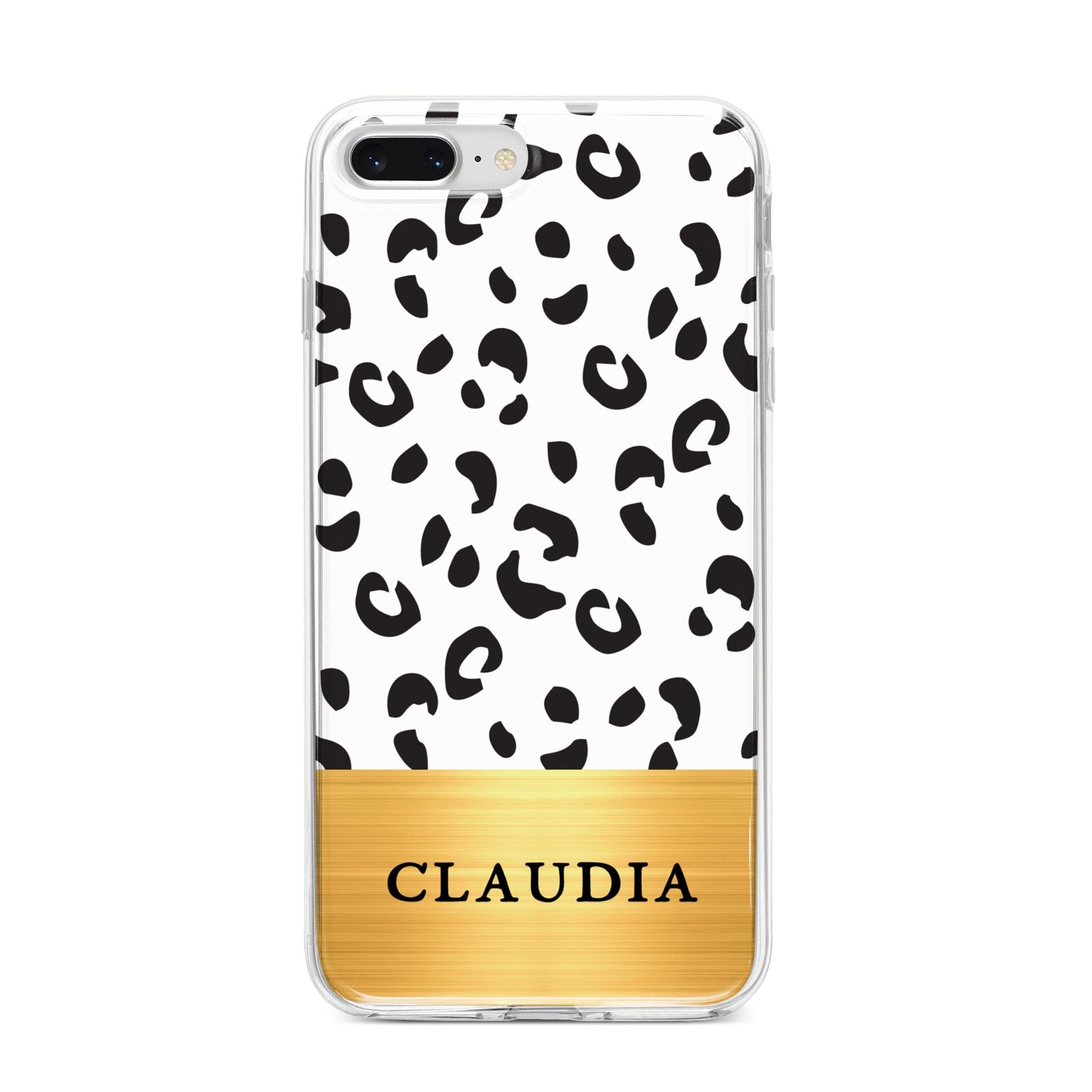 Personalised Animal Print Gold With Name iPhone 8 Plus Bumper Case on Silver iPhone