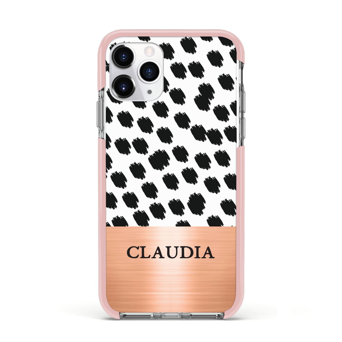 Personalised Animal Print Rose Gold Name Apple iPhone 11 Pro in Silver with Pink Impact Case
