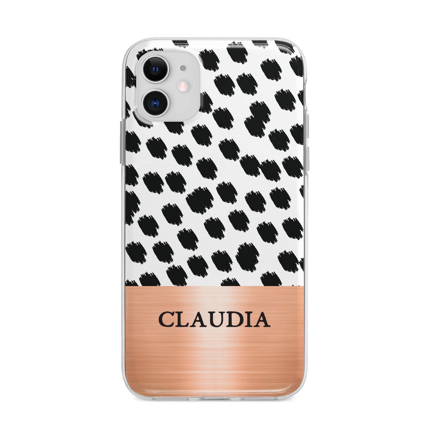 Personalised Animal Print Rose Gold Name Apple iPhone 11 in White with Bumper Case