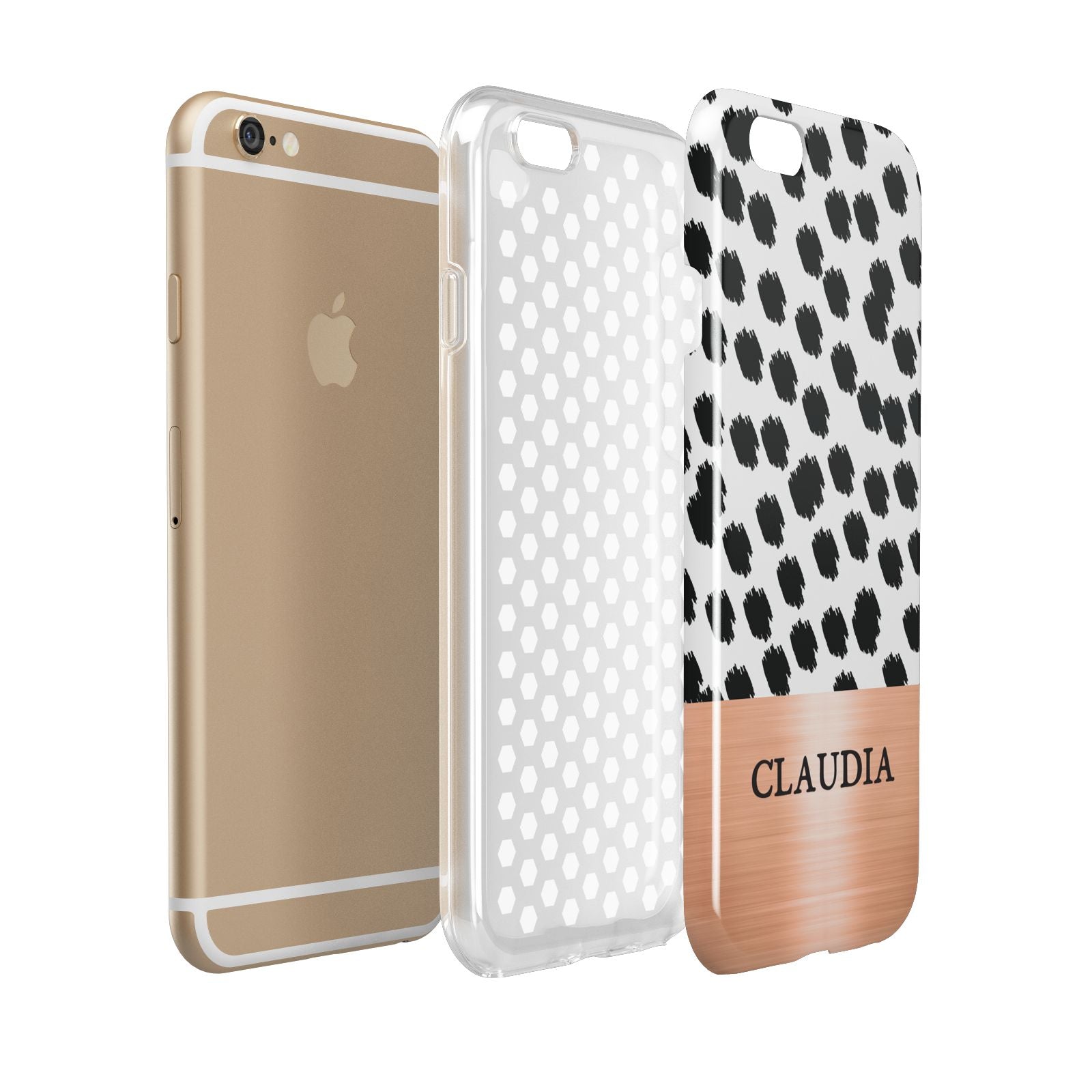 Personalised Animal Print Rose Gold Name Apple iPhone 6 3D Tough Case Expanded view
