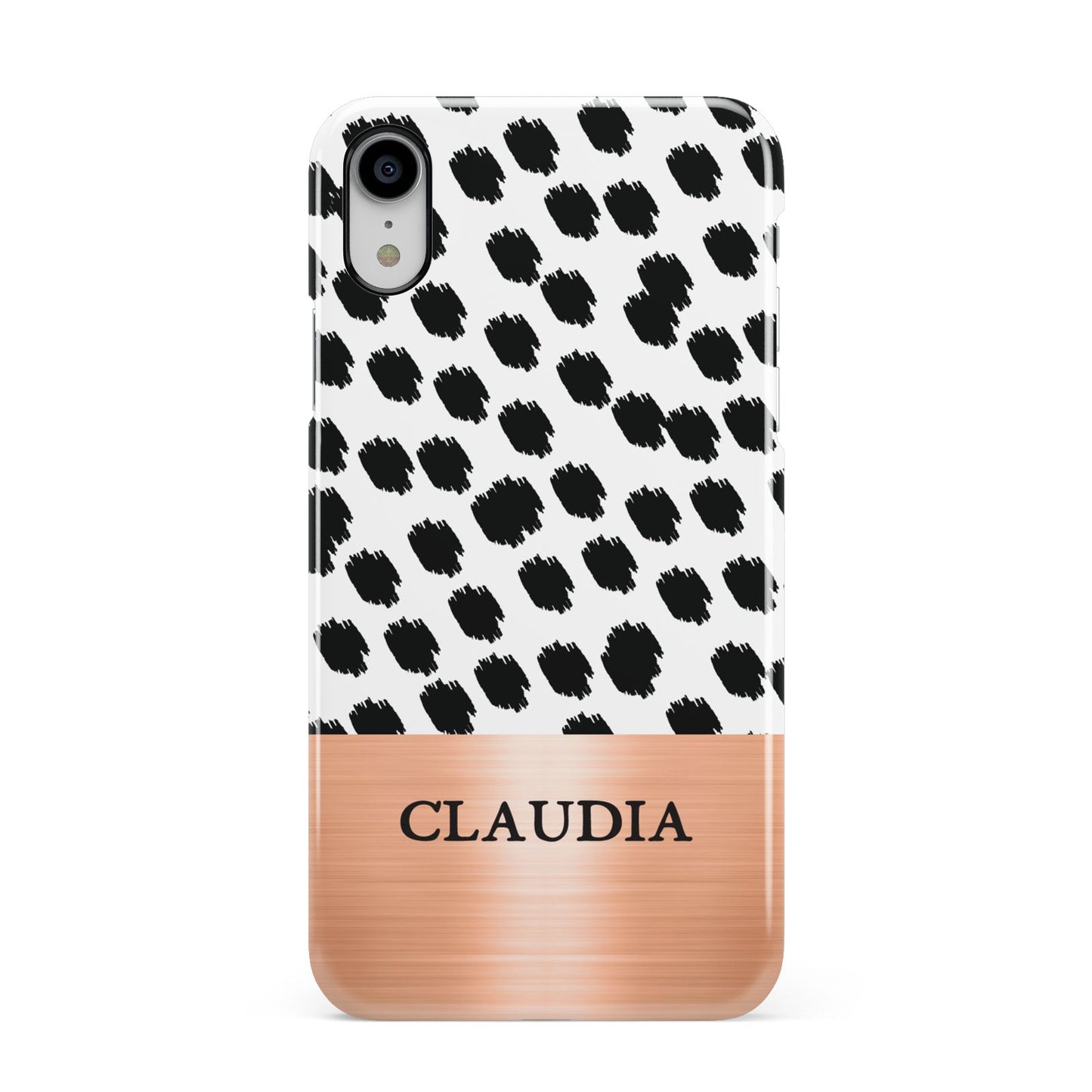 Personalised Animal Print Rose Gold Name Apple iPhone XR White 3D Snap Case