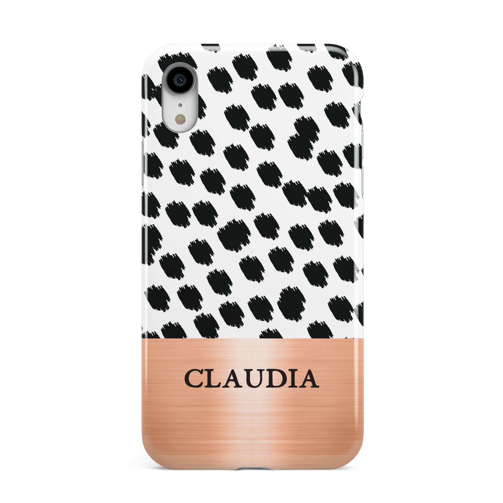 Personalised Animal Print Rose Gold Name Apple iPhone XR White 3D Tough Case