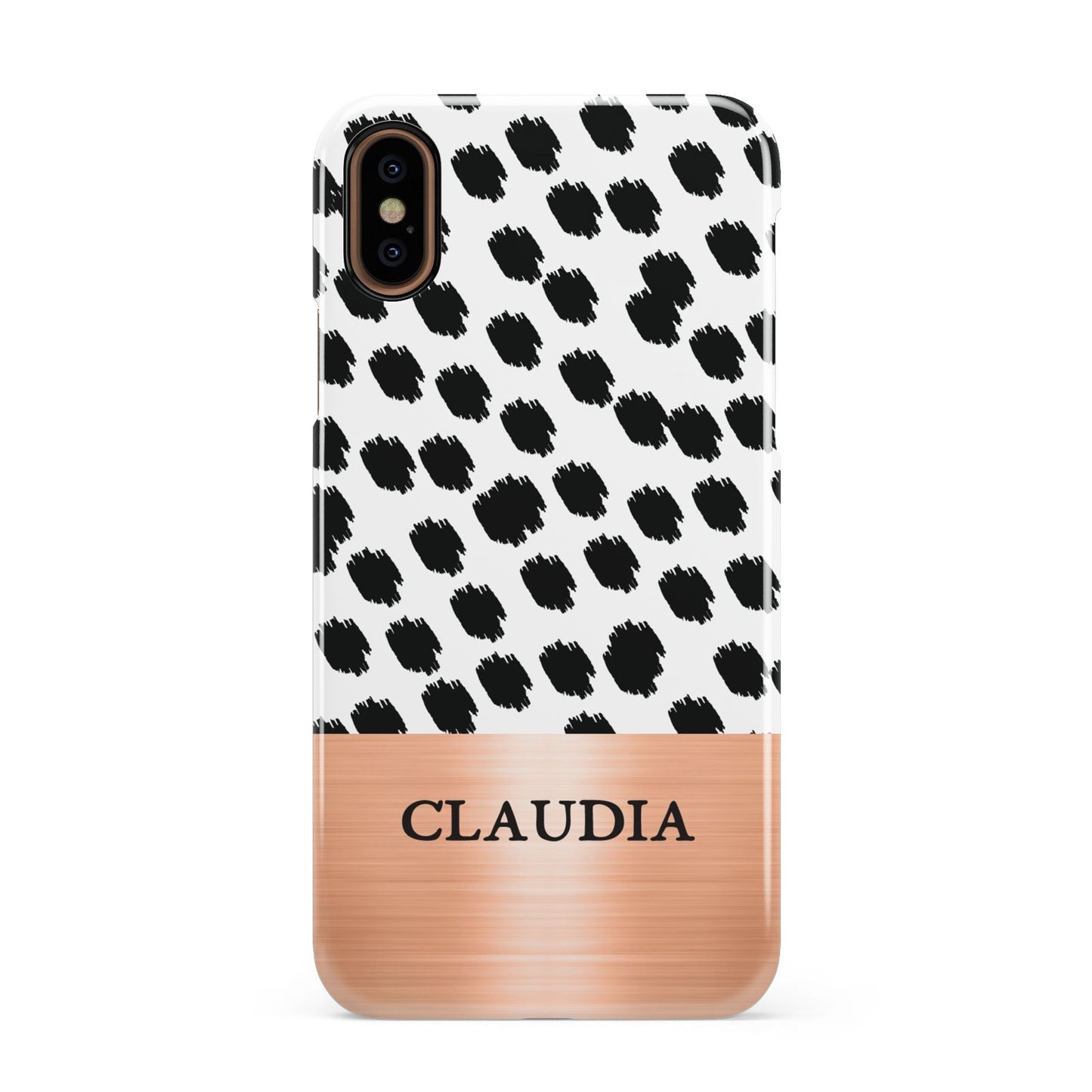 Personalised Animal Print Rose Gold Name Apple iPhone XS 3D Snap Case