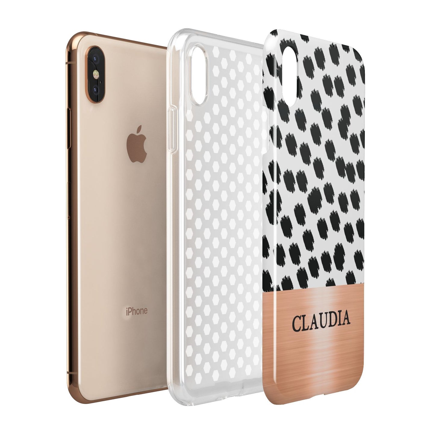 Personalised Animal Print Rose Gold Name Apple iPhone Xs Max 3D Tough Case Expanded View