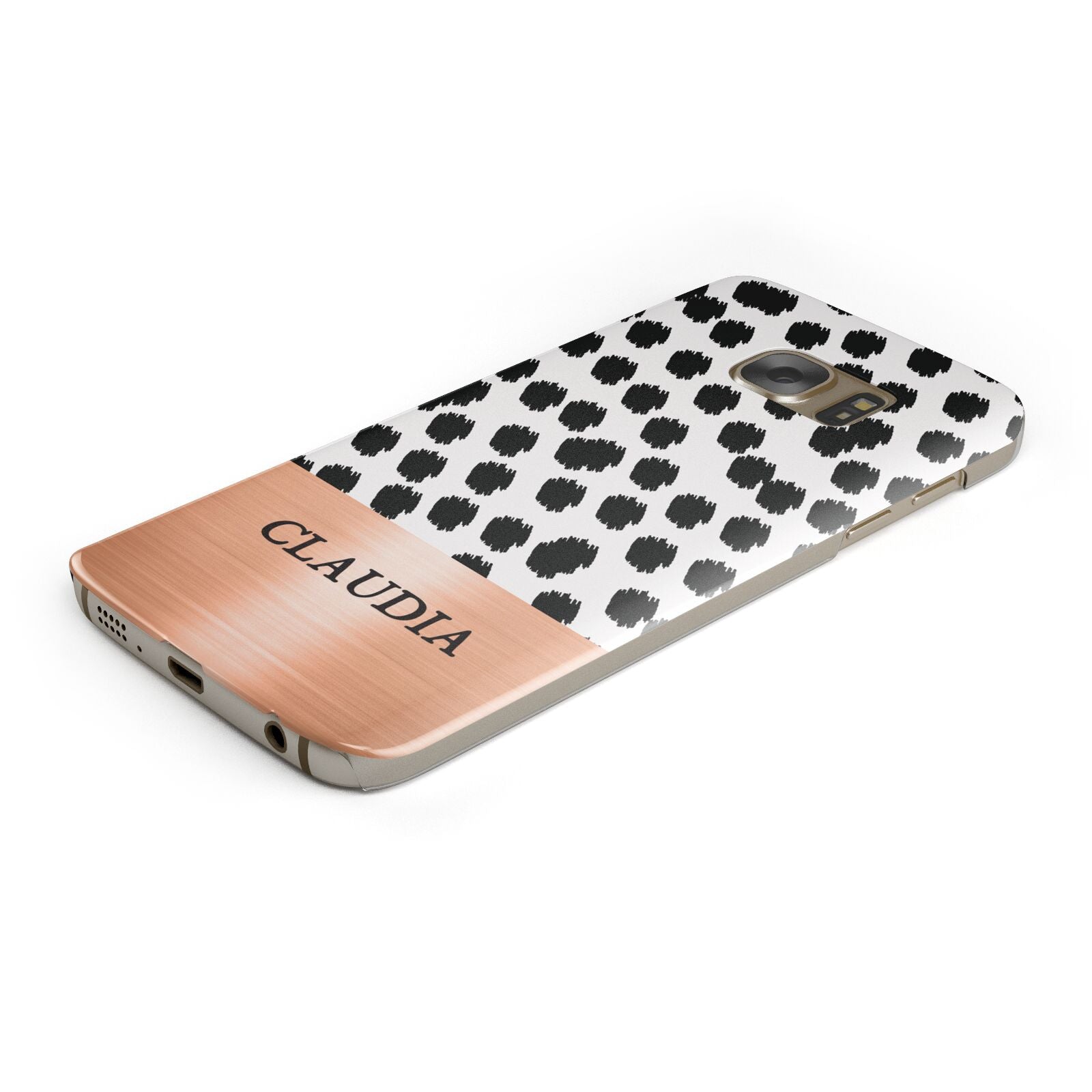Personalised Animal Print Rose Gold Name Protective Samsung Galaxy Case Angled Image