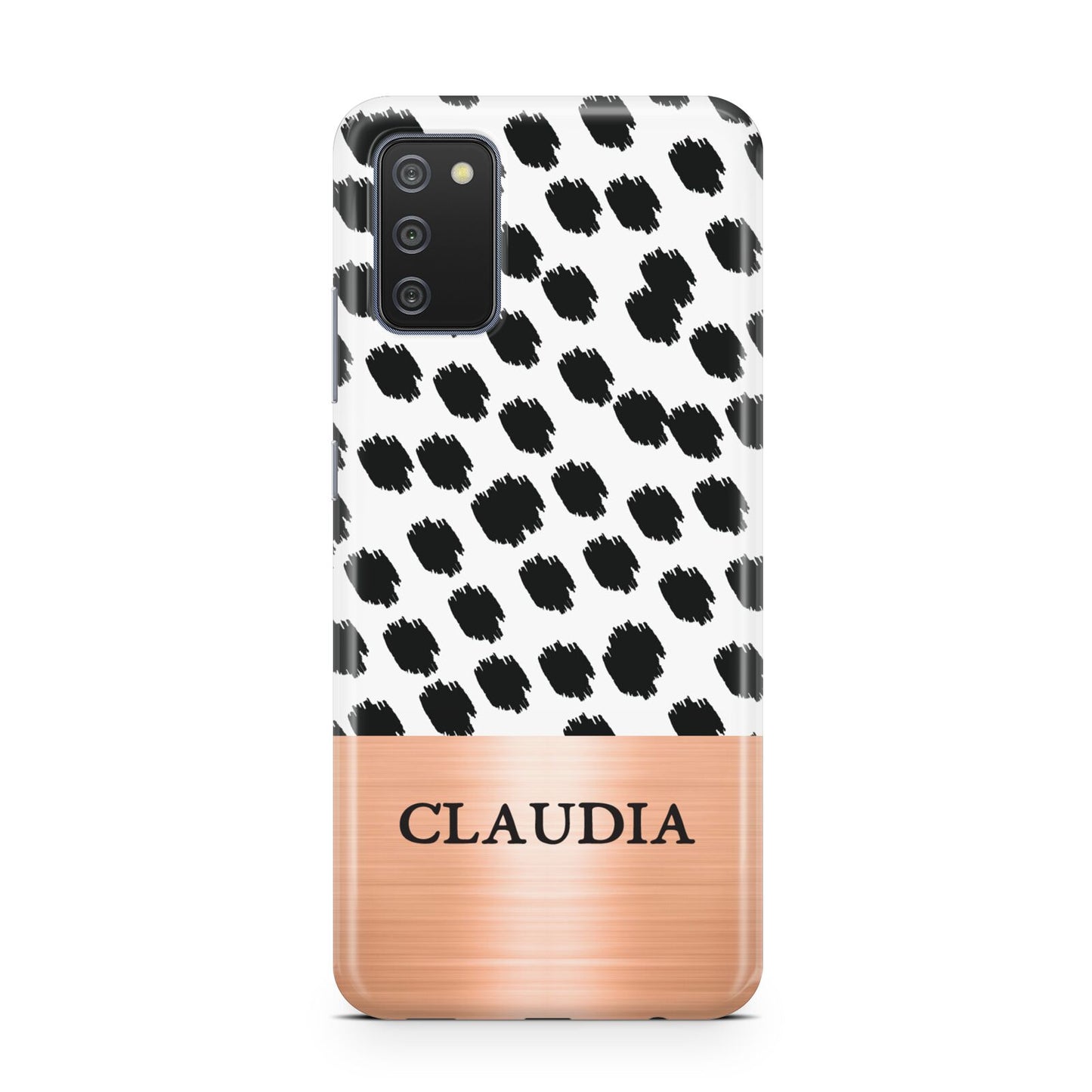 Personalised Animal Print Rose Gold Name Samsung A02s Case