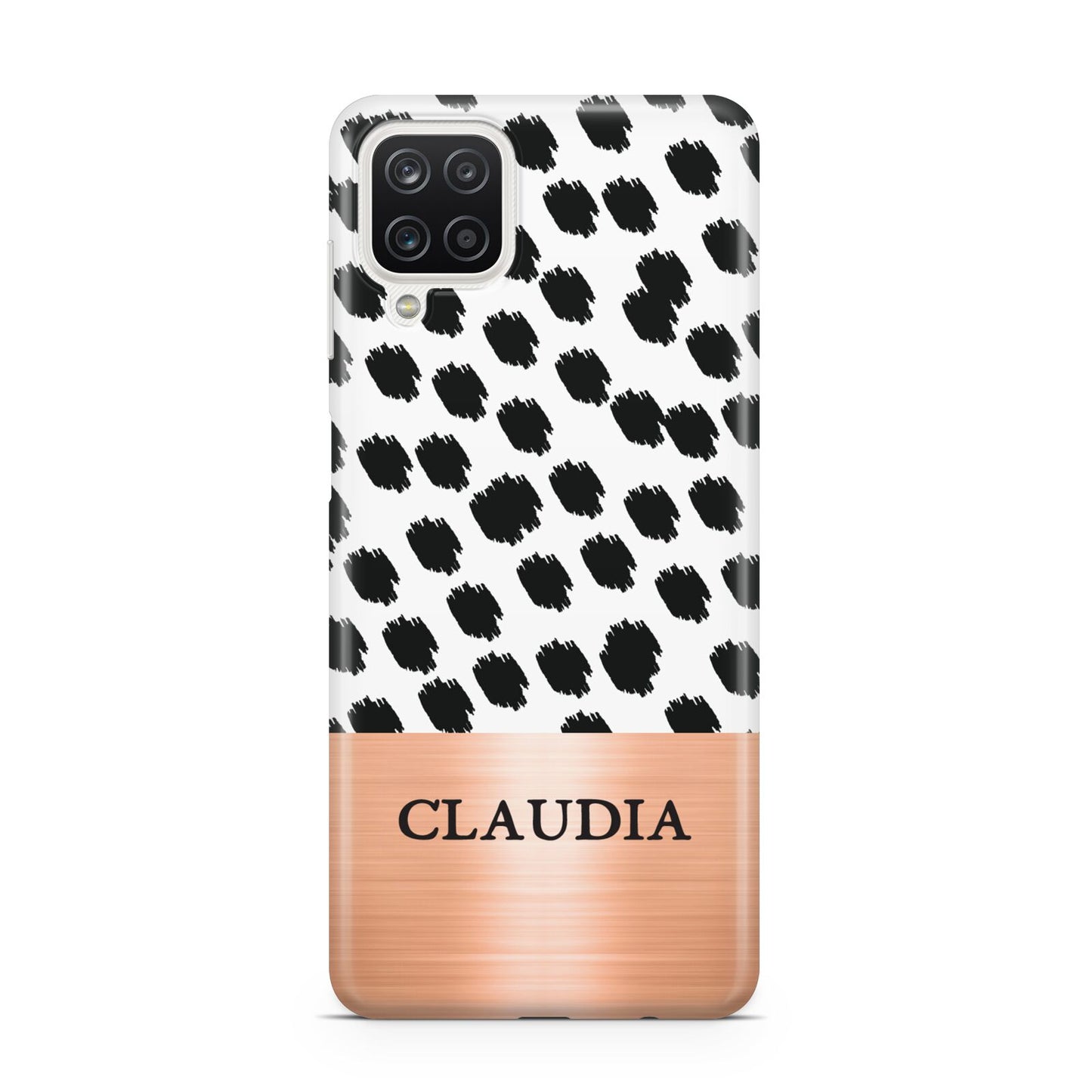 Personalised Animal Print Rose Gold Name Samsung A12 Case