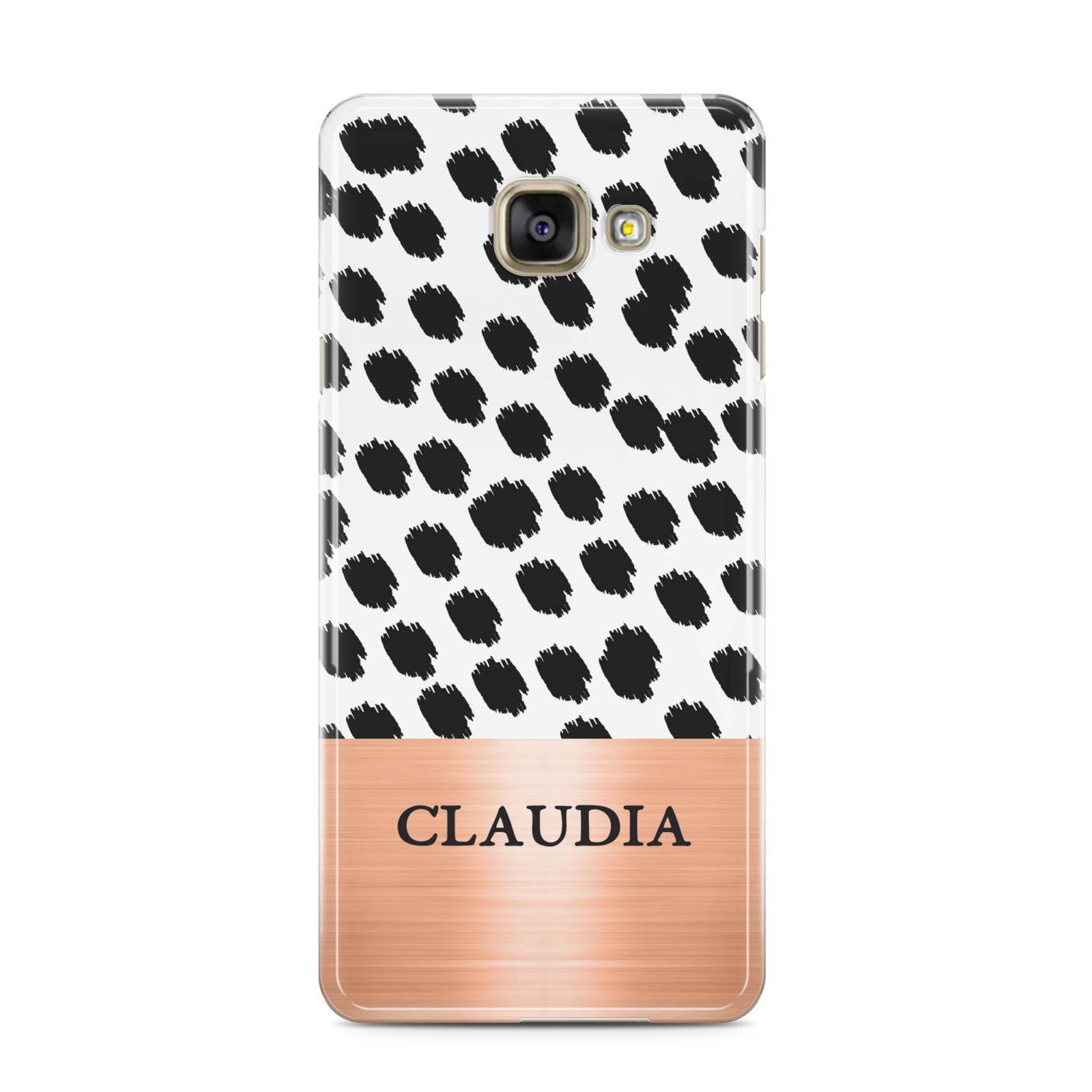 Personalised Animal Print Rose Gold Name Samsung Galaxy A3 2016 Case on gold phone