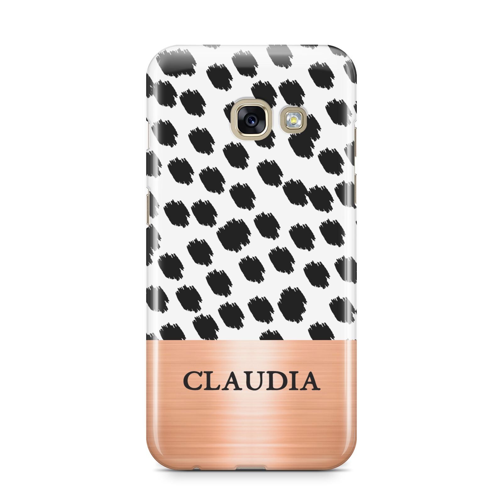 Personalised Animal Print Rose Gold Name Samsung Galaxy A3 2017 Case on gold phone