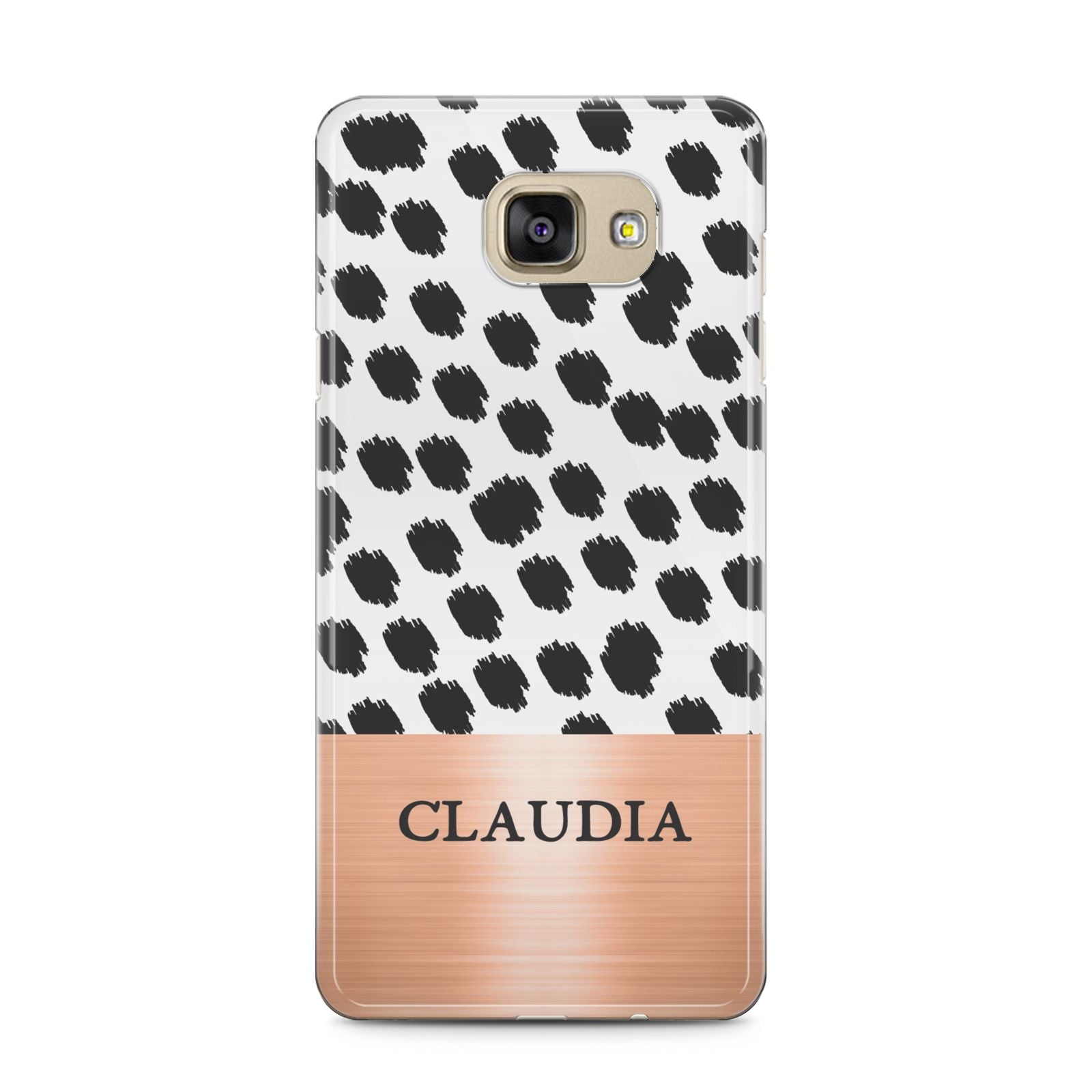 Personalised Animal Print Rose Gold Name Samsung Galaxy A5 2016 Case on gold phone