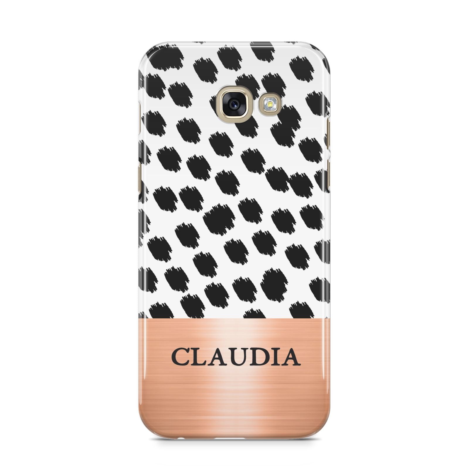 Personalised Animal Print Rose Gold Name Samsung Galaxy A5 2017 Case on gold phone
