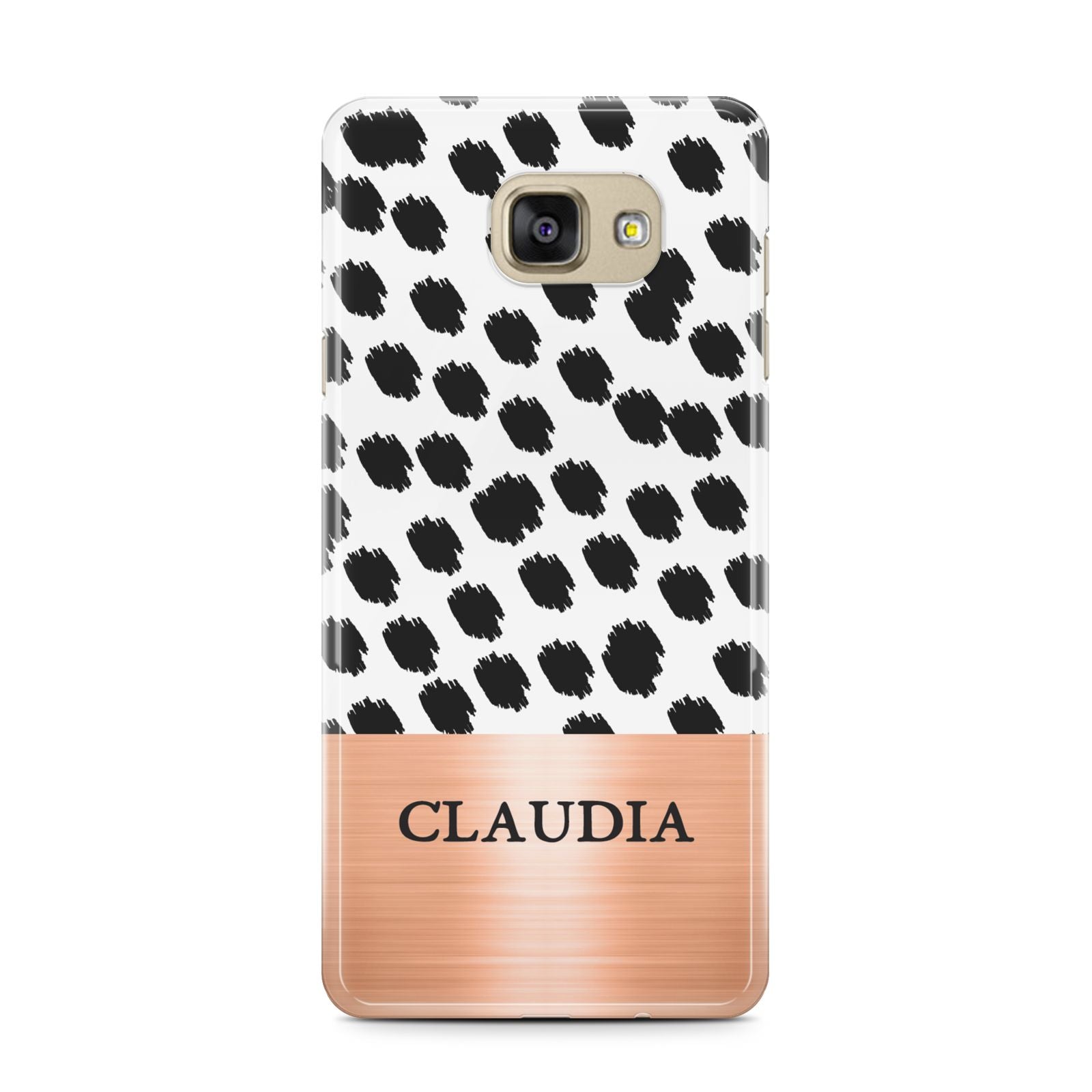 Personalised Animal Print Rose Gold Name Samsung Galaxy A7 2016 Case on gold phone