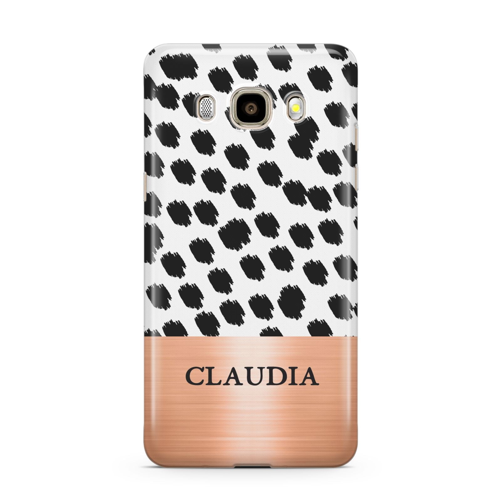 Personalised Animal Print Rose Gold Name Samsung Galaxy J7 2016 Case on gold phone