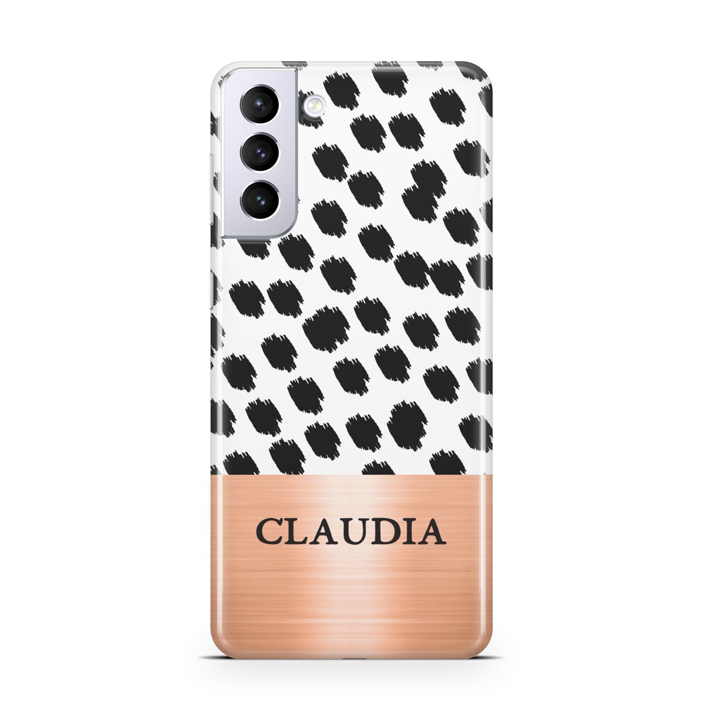 Personalised Animal Print Rose Gold Name Samsung S21 Plus Case