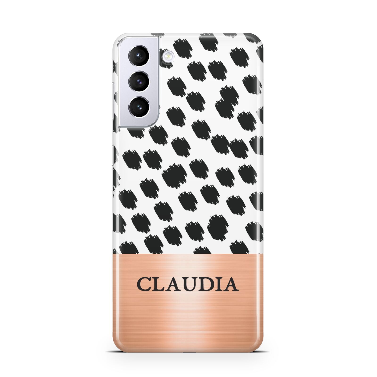 Personalised Animal Print Rose Gold Name Samsung S21 Plus Case