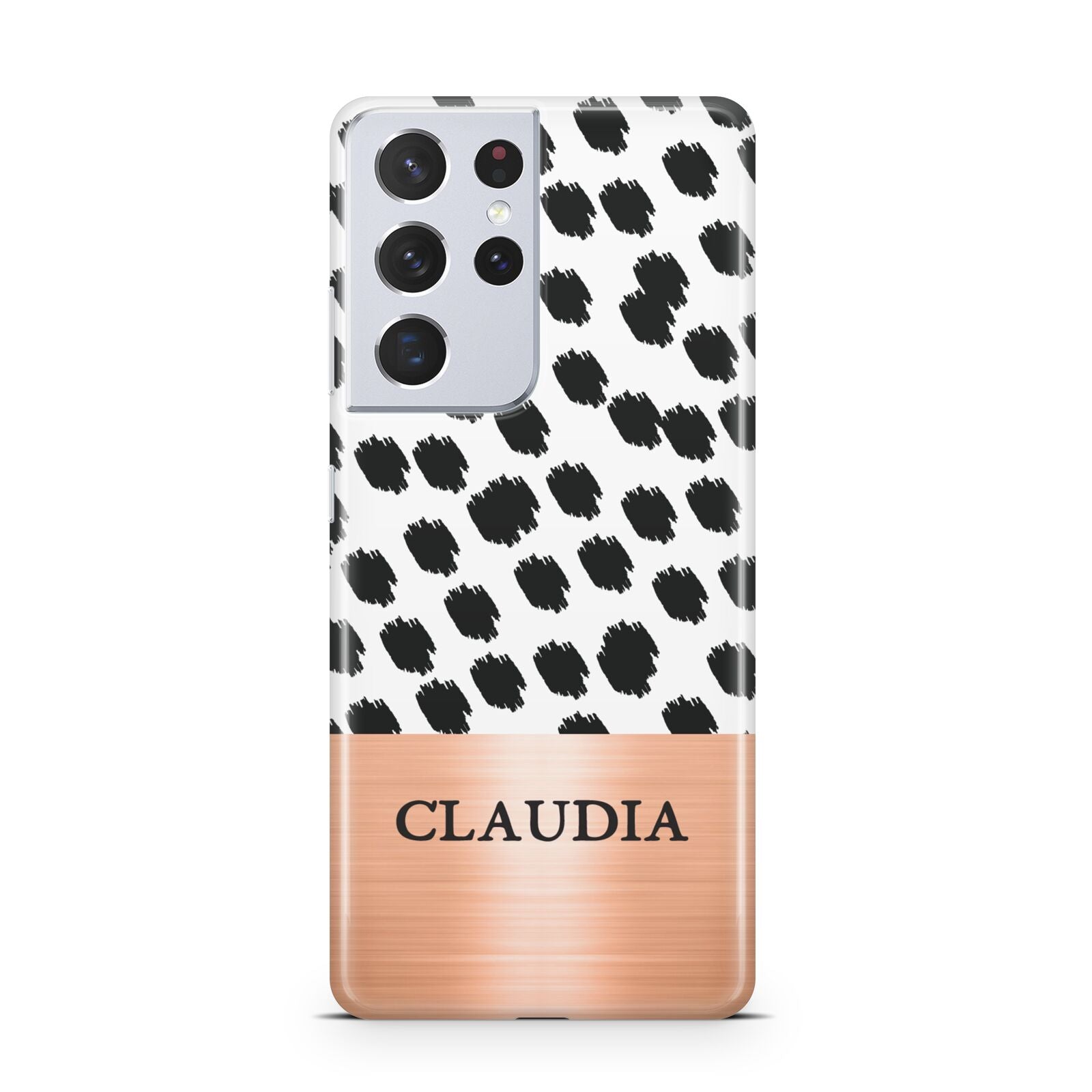 Personalised Animal Print Rose Gold Name Samsung S21 Ultra Case