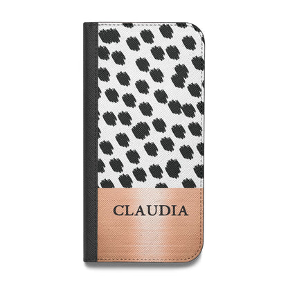 Personalised Animal Print Rose Gold Name Vegan Leather Flip Samsung Case