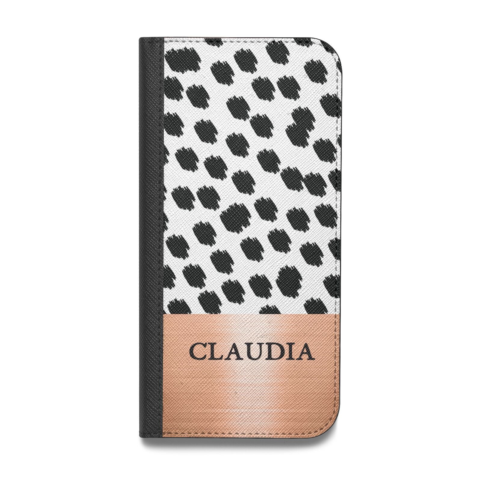 Personalised Animal Print Rose Gold Name Vegan Leather Flip iPhone Case
