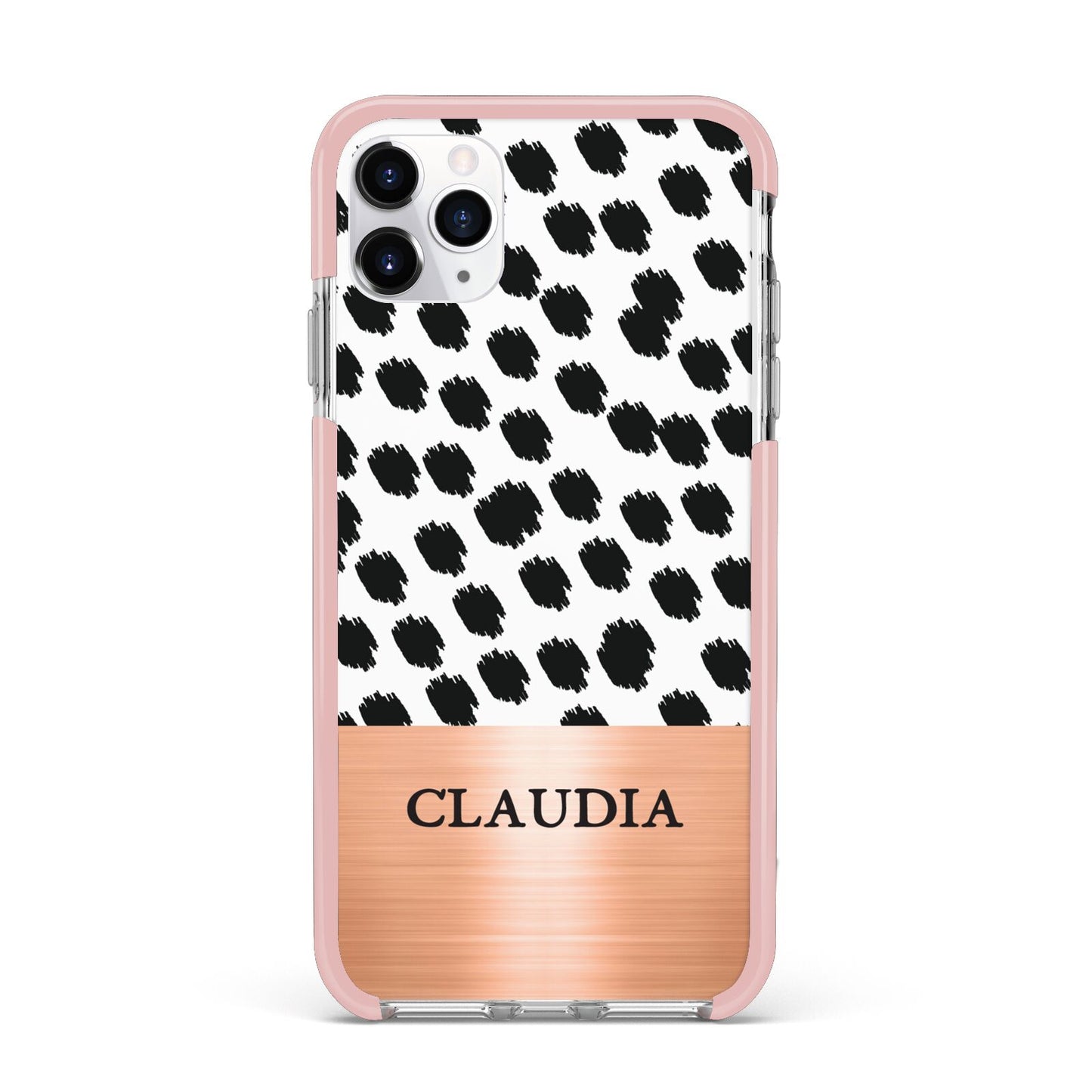 Personalised Animal Print Rose Gold Name iPhone 11 Pro Max Impact Pink Edge Case