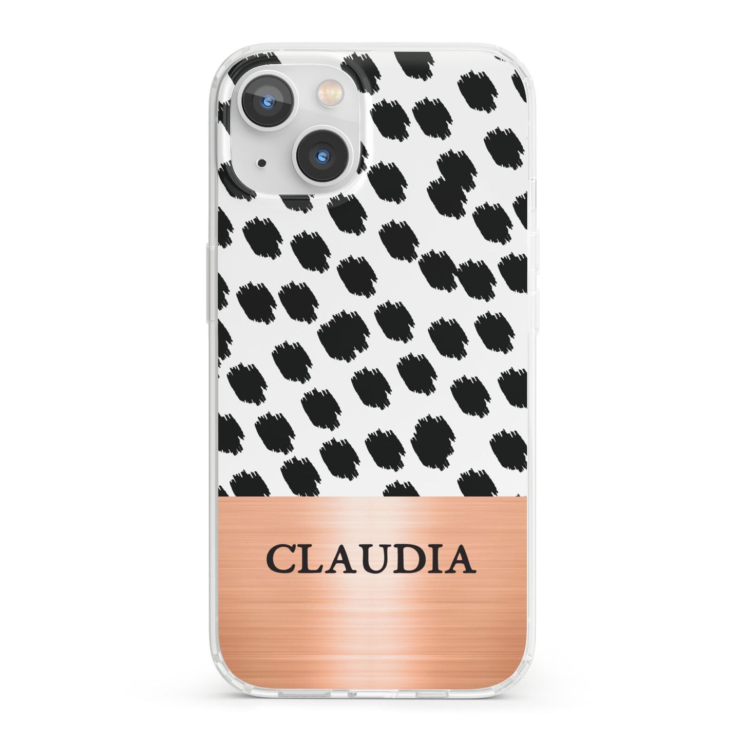 Personalised Animal Print Rose Gold Name iPhone 13 Clear Bumper Case