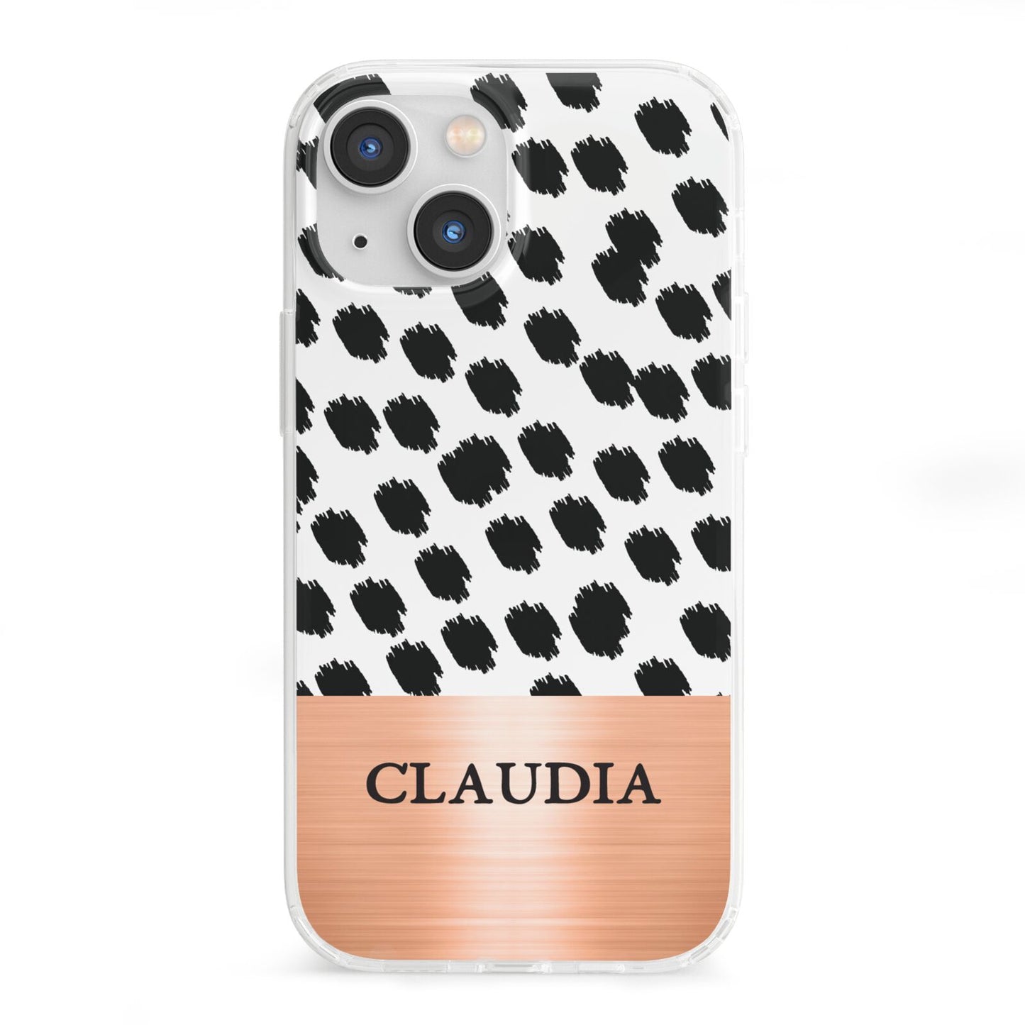Personalised Animal Print Rose Gold Name iPhone 13 Mini Clear Bumper Case