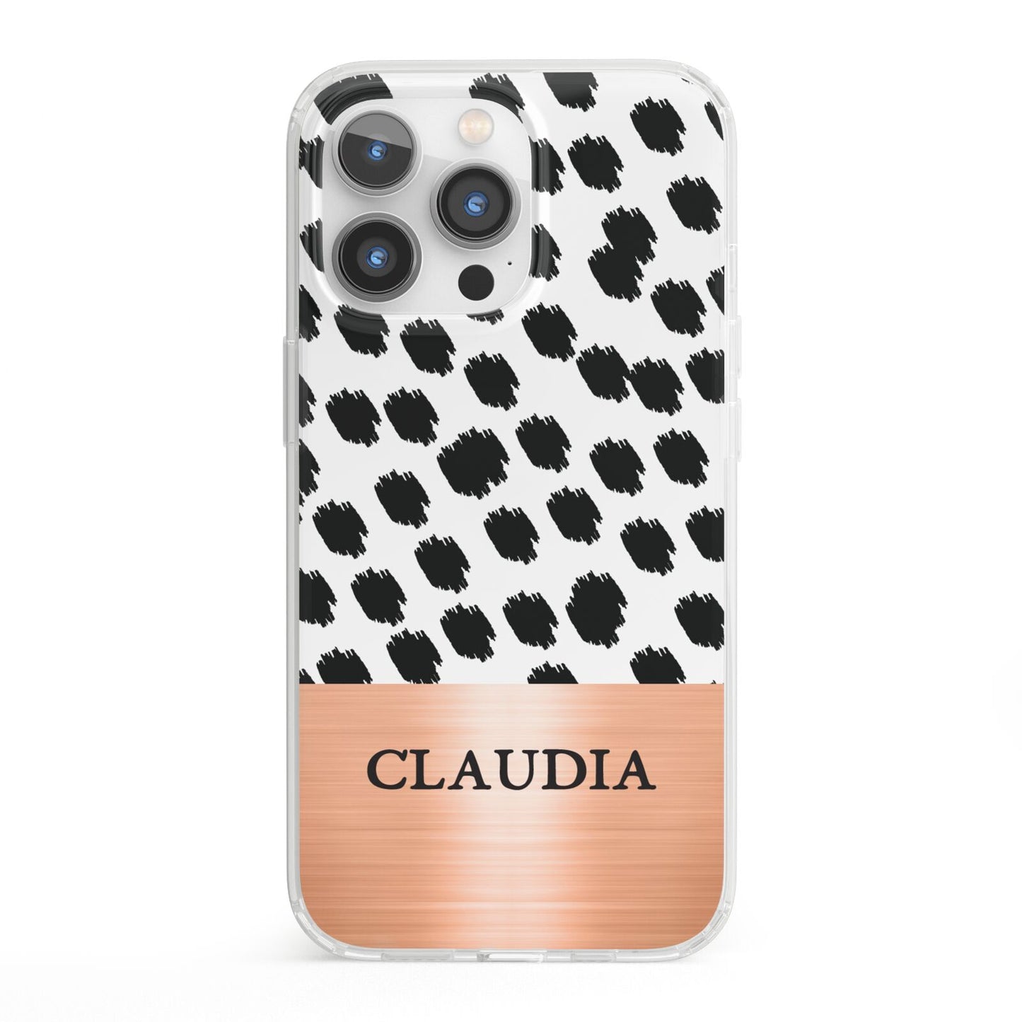 Personalised Animal Print Rose Gold Name iPhone 13 Pro Clear Bumper Case