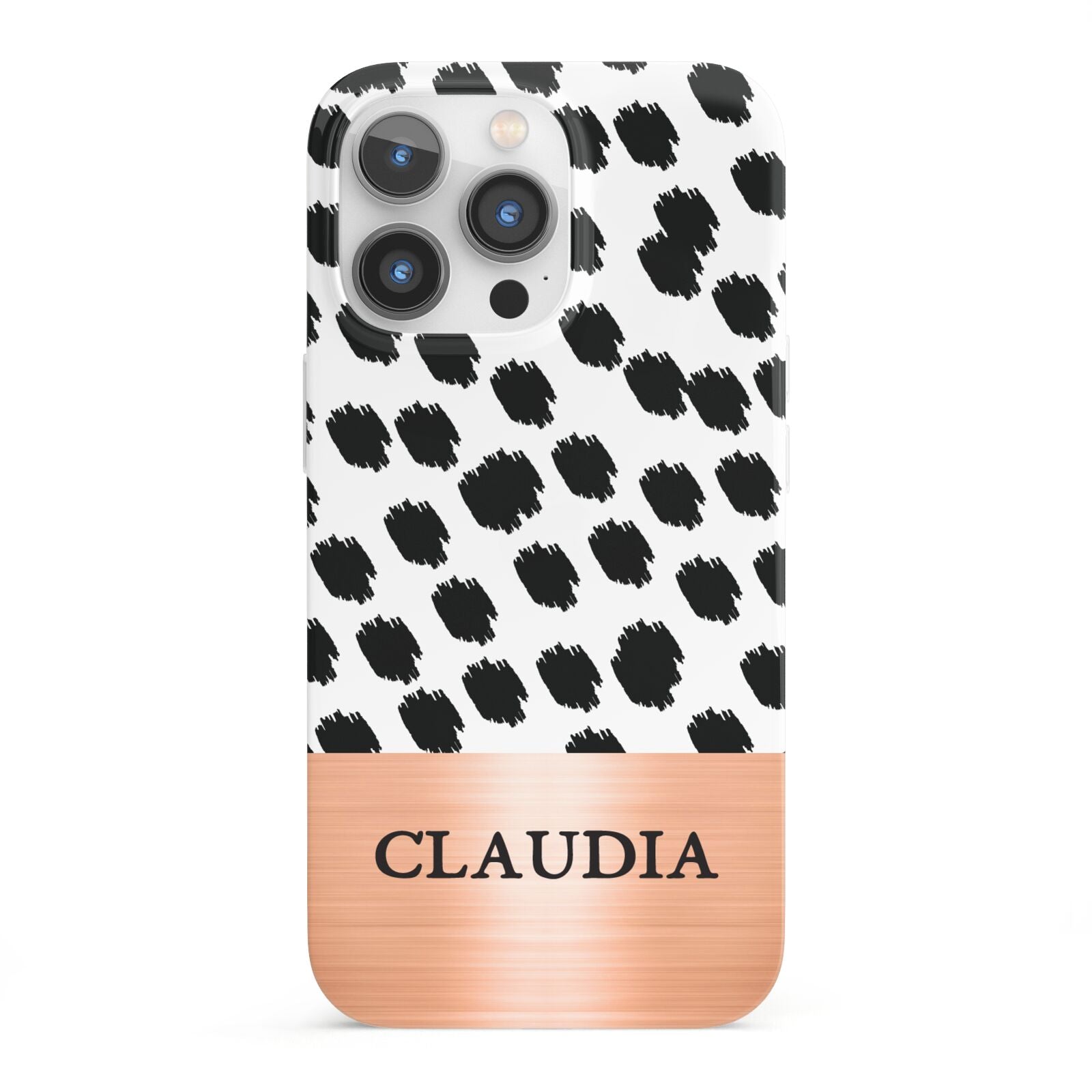 Personalised Animal Print Rose Gold Name iPhone 13 Pro Full Wrap 3D Snap Case