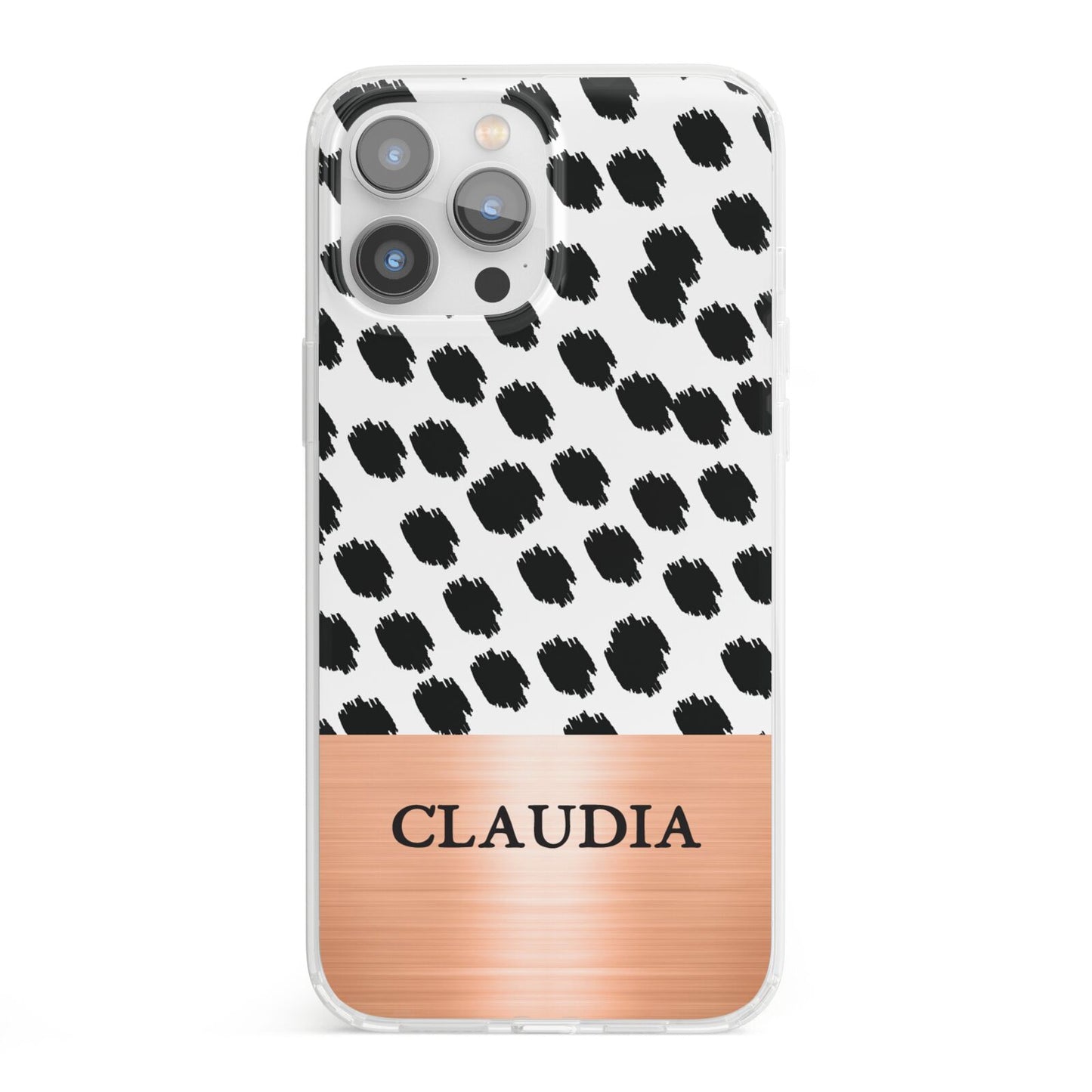 Personalised Animal Print Rose Gold Name iPhone 13 Pro Max Clear Bumper Case