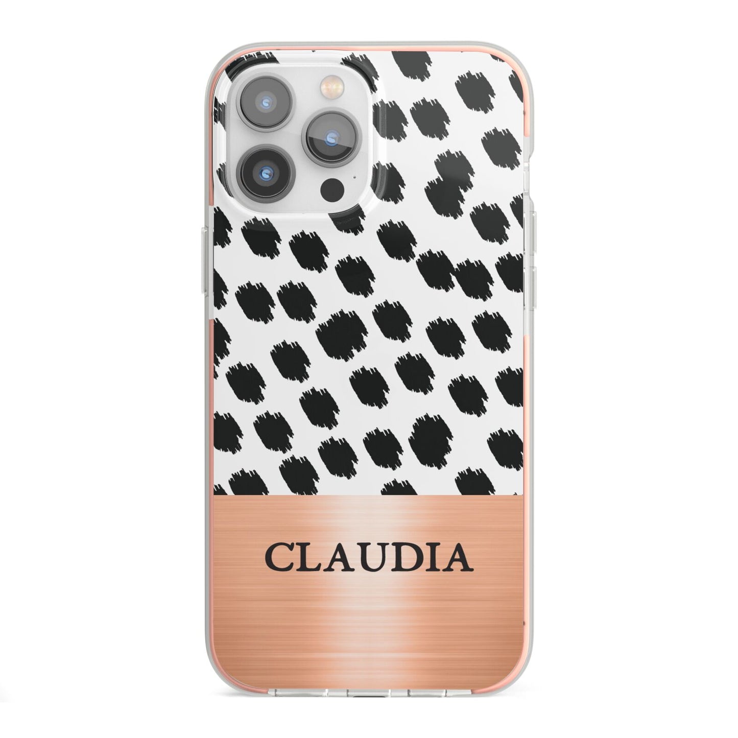 Personalised Animal Print Rose Gold Name iPhone 13 Pro Max TPU Impact Case with Pink Edges