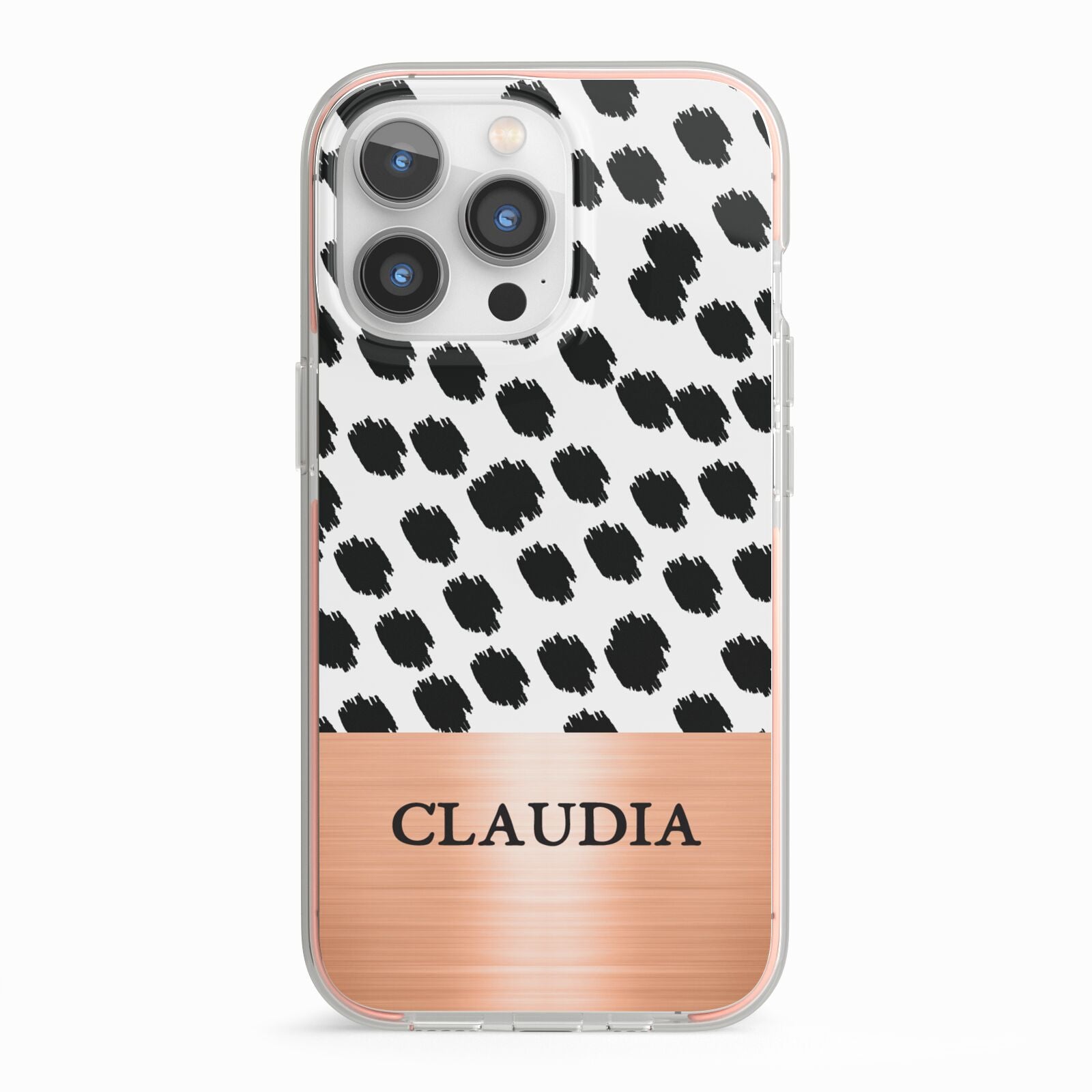 Personalised Animal Print Rose Gold Name iPhone 13 Pro TPU Impact Case with Pink Edges
