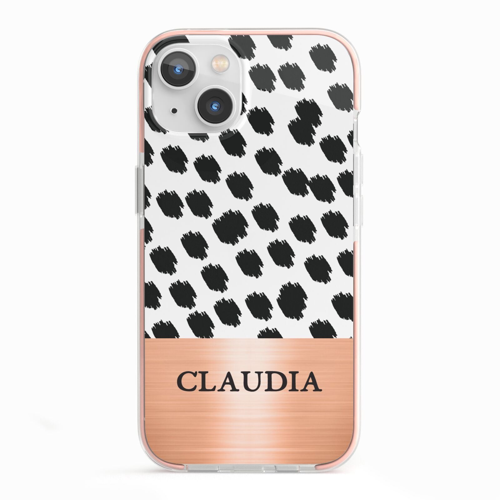 Personalised Animal Print Rose Gold Name iPhone 13 TPU Impact Case with Pink Edges