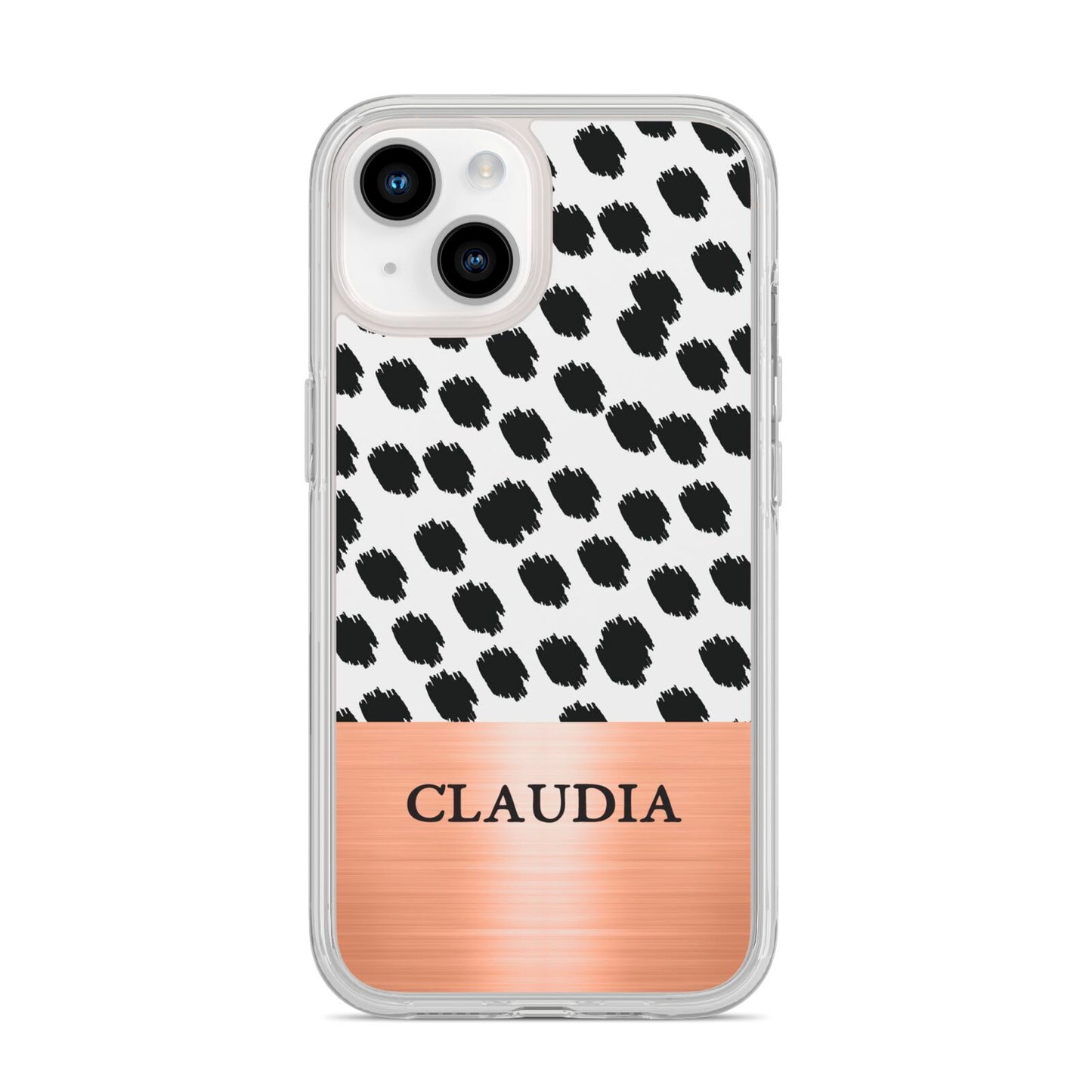 Personalised Animal Print Rose Gold Name iPhone 14 Clear Tough Case Starlight